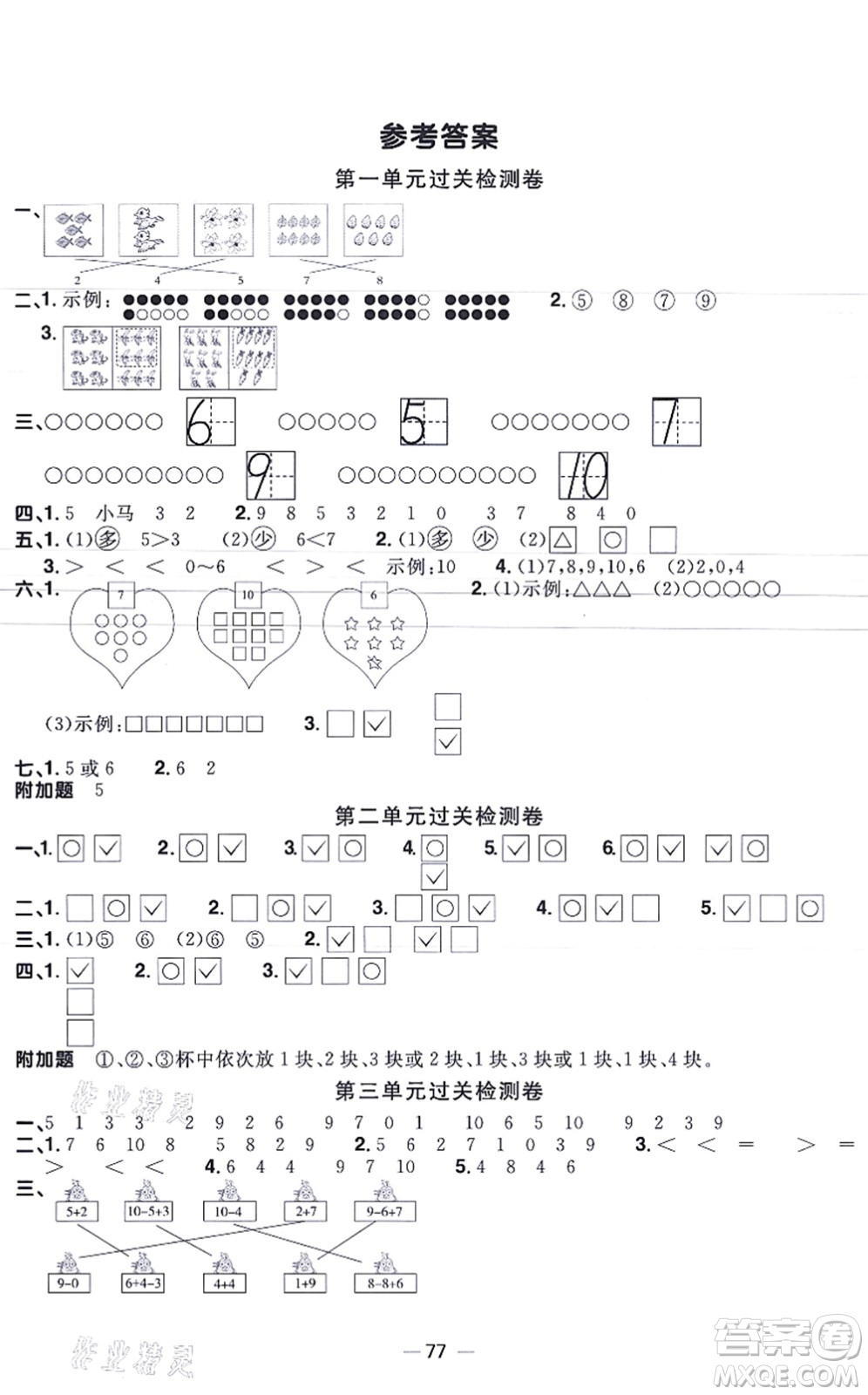 江西教育出版社2021陽光同學一線名師全優(yōu)好卷一年級數(shù)學上冊BS北師版福建專版答案