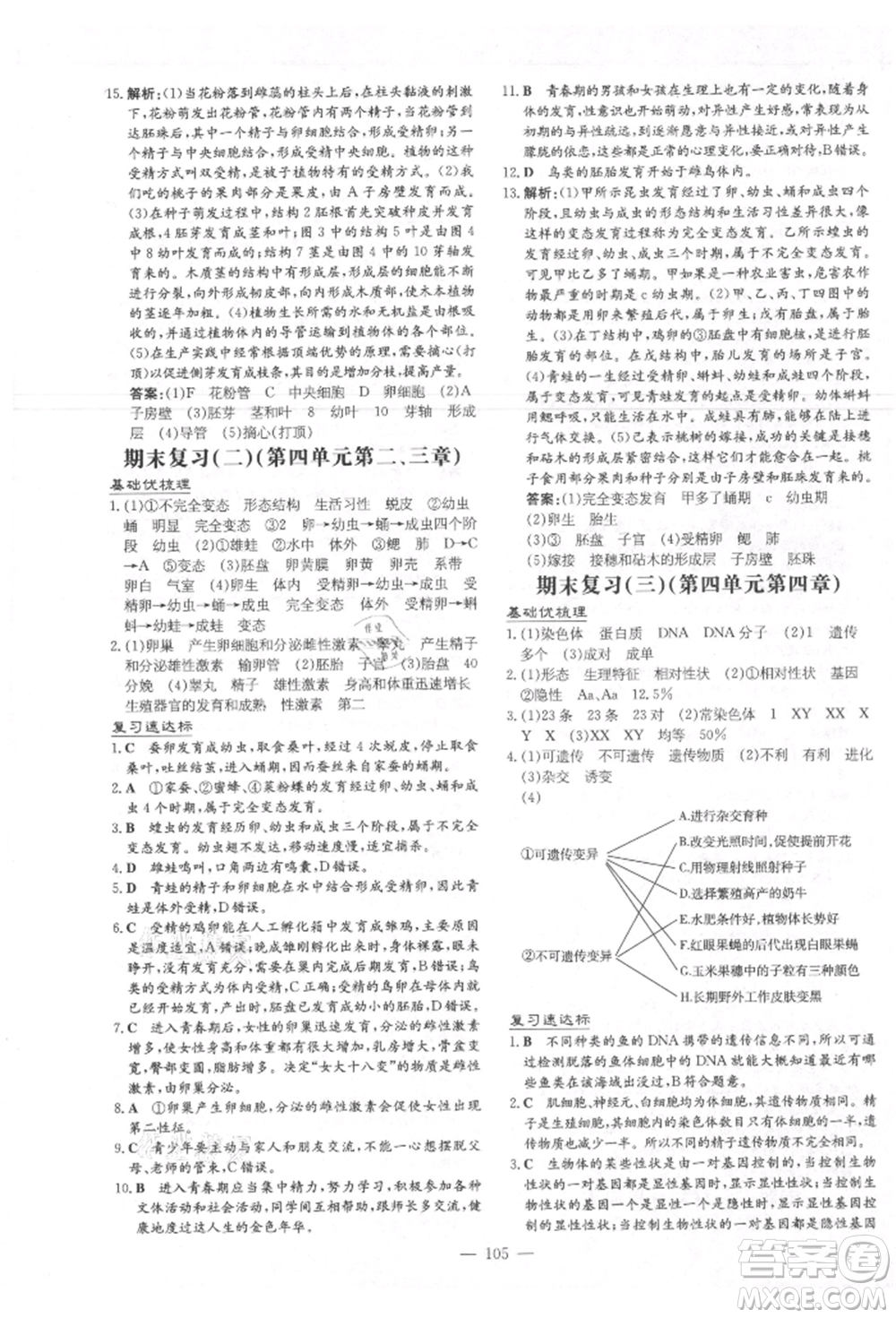 吉林教育出版社2021練案課時(shí)作業(yè)本八年級(jí)生物學(xué)上冊(cè)濟(jì)南版參考答案