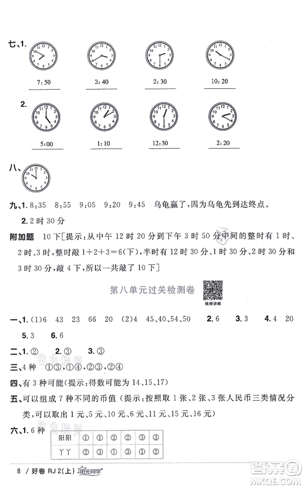 江西教育出版社2021陽(yáng)光同學(xué)一線名師全優(yōu)好卷二年級(jí)數(shù)學(xué)上冊(cè)RJ人教版答案