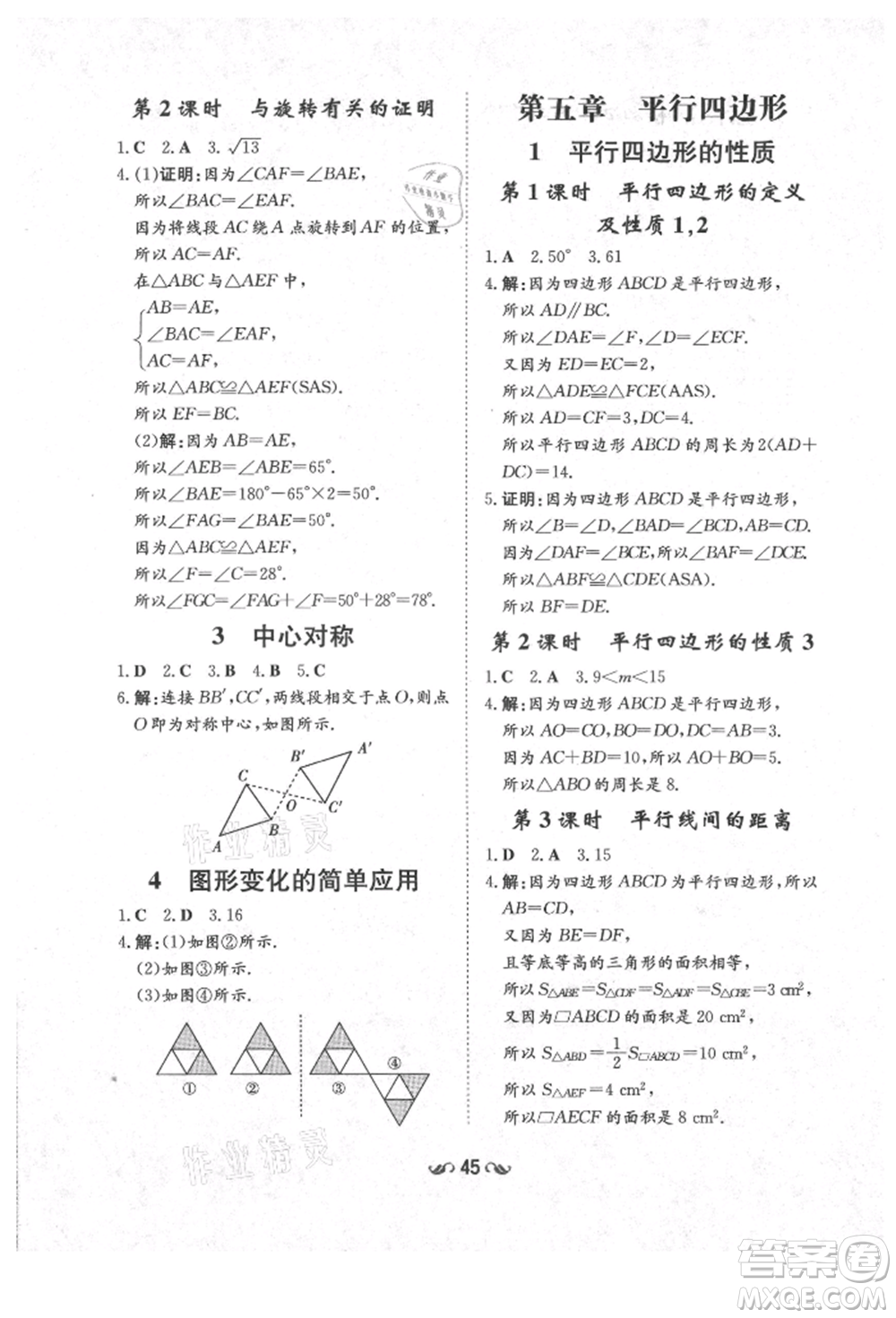 陜西人民教育出版社2021練案五四學制八年級數(shù)學上冊魯教版參考答案