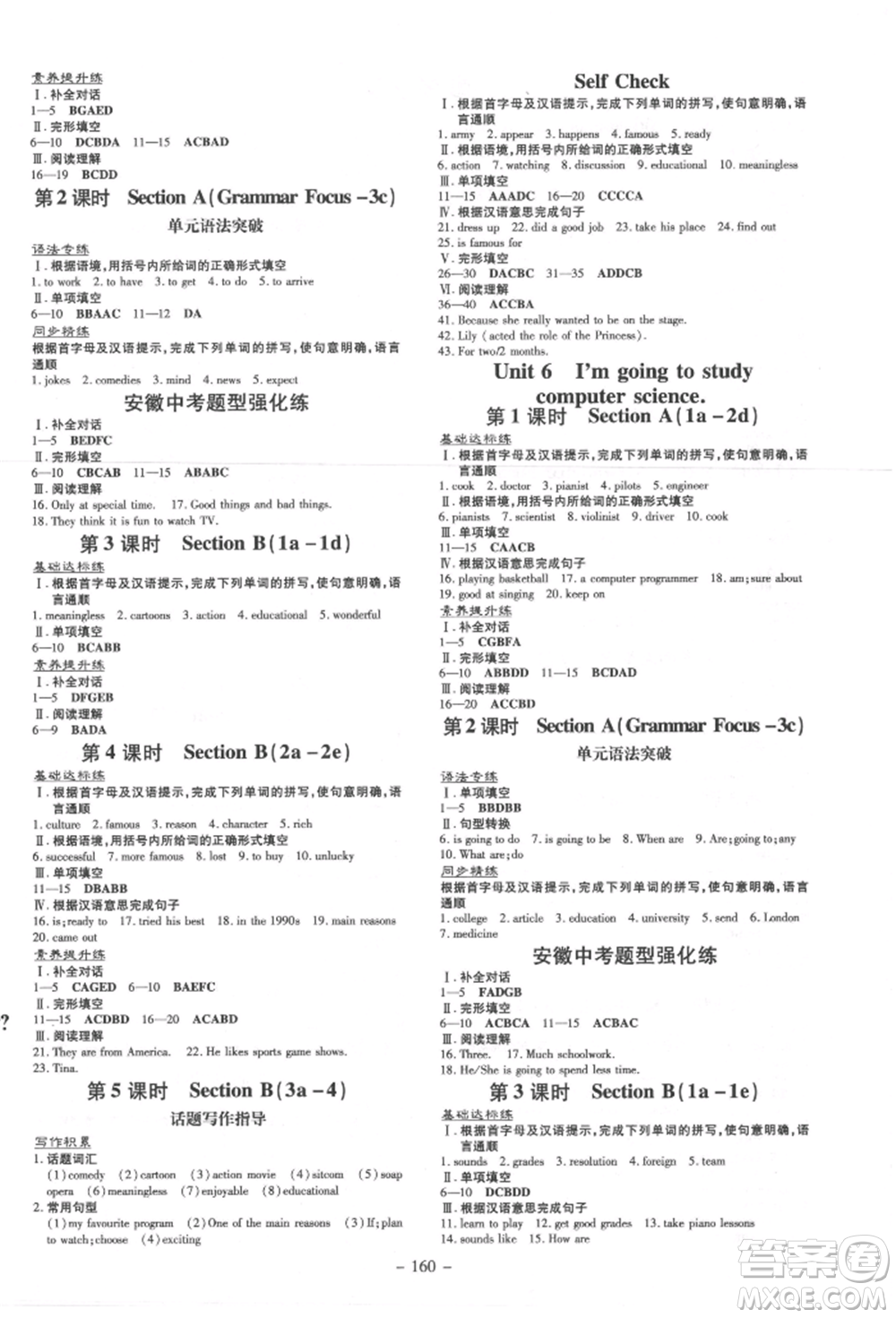 吉林教育出版社2021練案課時作業(yè)本八年級英語上冊人教版安徽專版參考答案