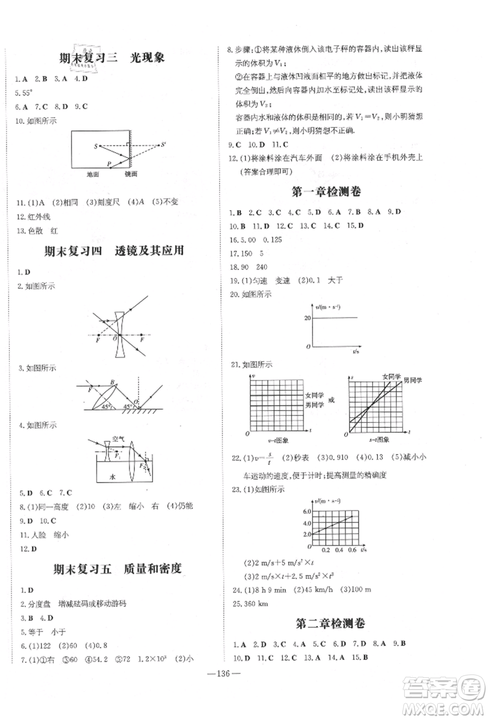 陜西人民教育出版社2021練案五四學制八年級物理上冊魯科版參考答案