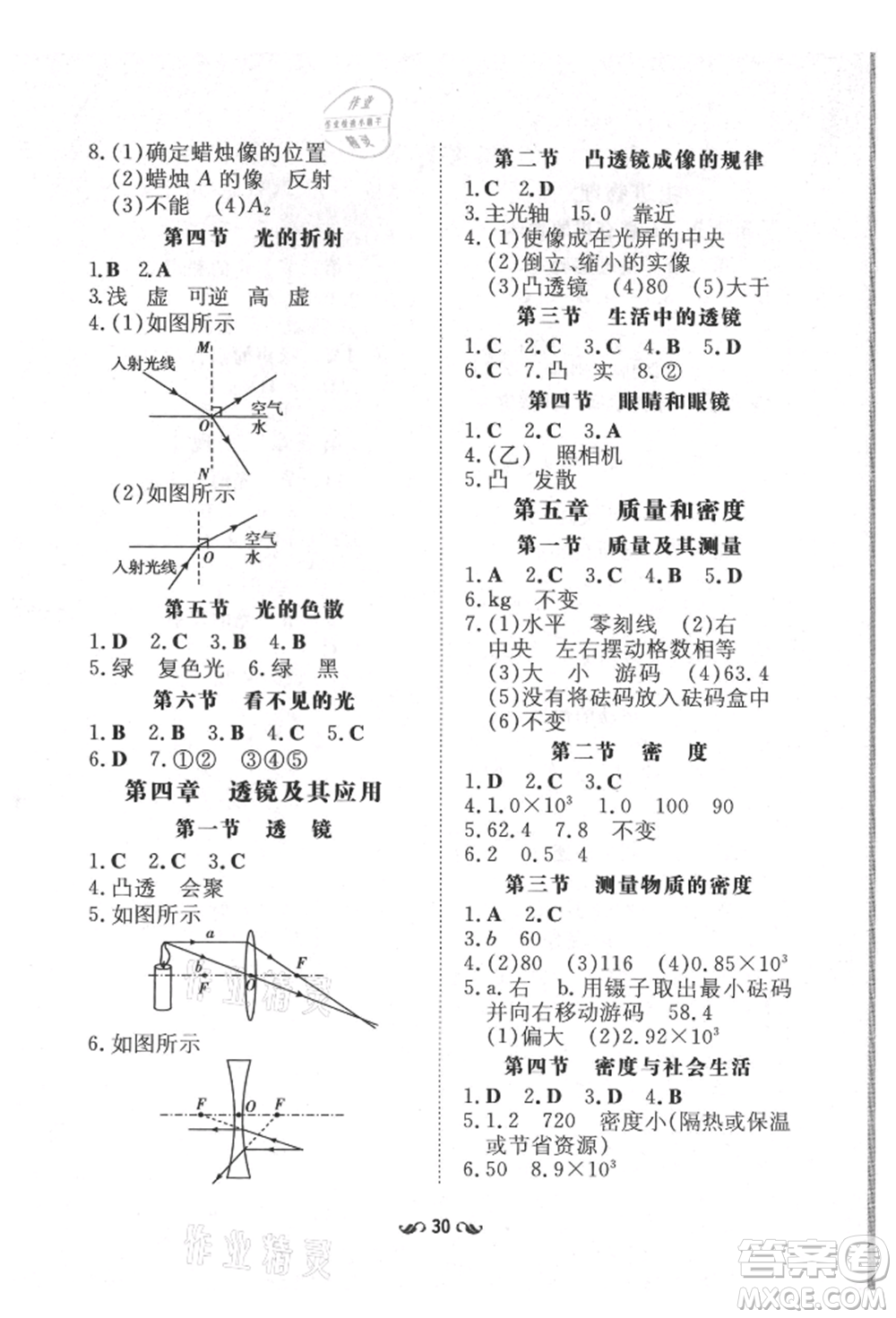 陜西人民教育出版社2021練案五四學制八年級物理上冊魯科版參考答案