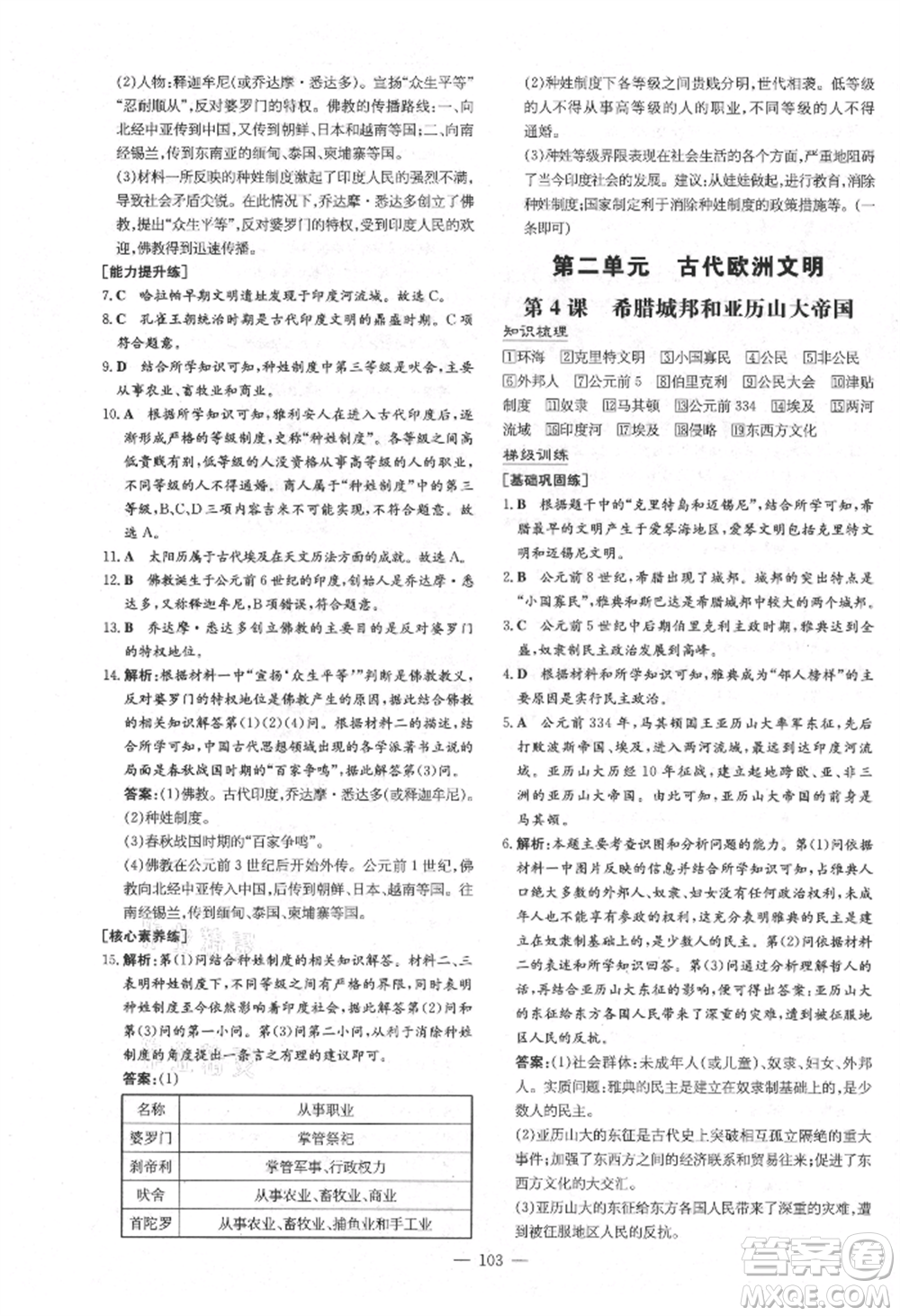 陜西人民教育出版社2021練案五四學(xué)制八年級(jí)歷史上冊(cè)人教版參考答案