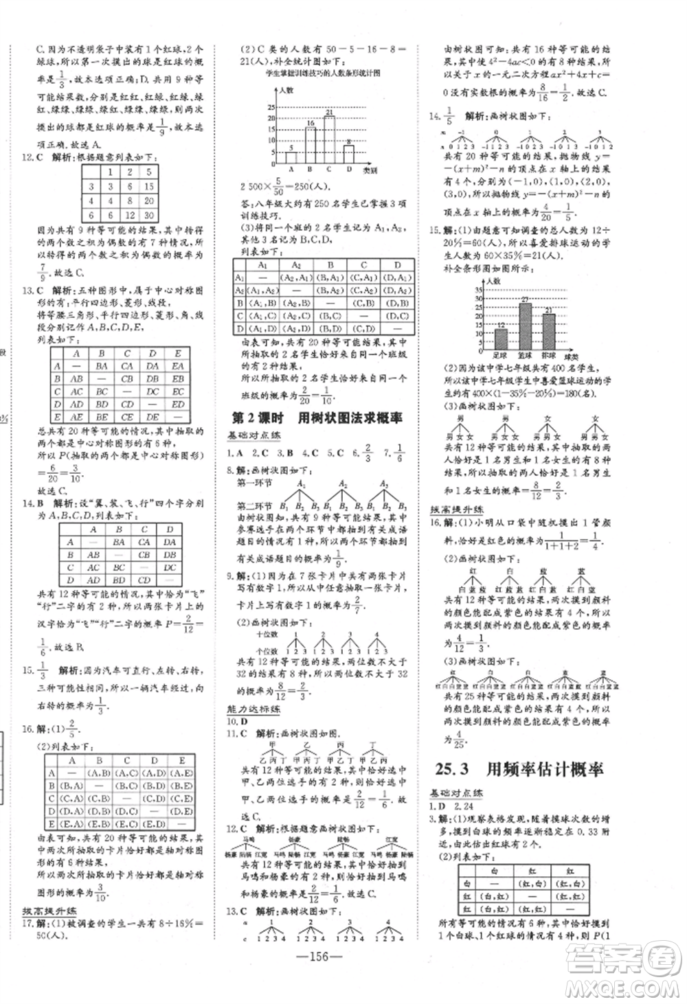 吉林教育出版社2021練案課時(shí)作業(yè)本九年級(jí)數(shù)學(xué)上冊(cè)人教版參考答案