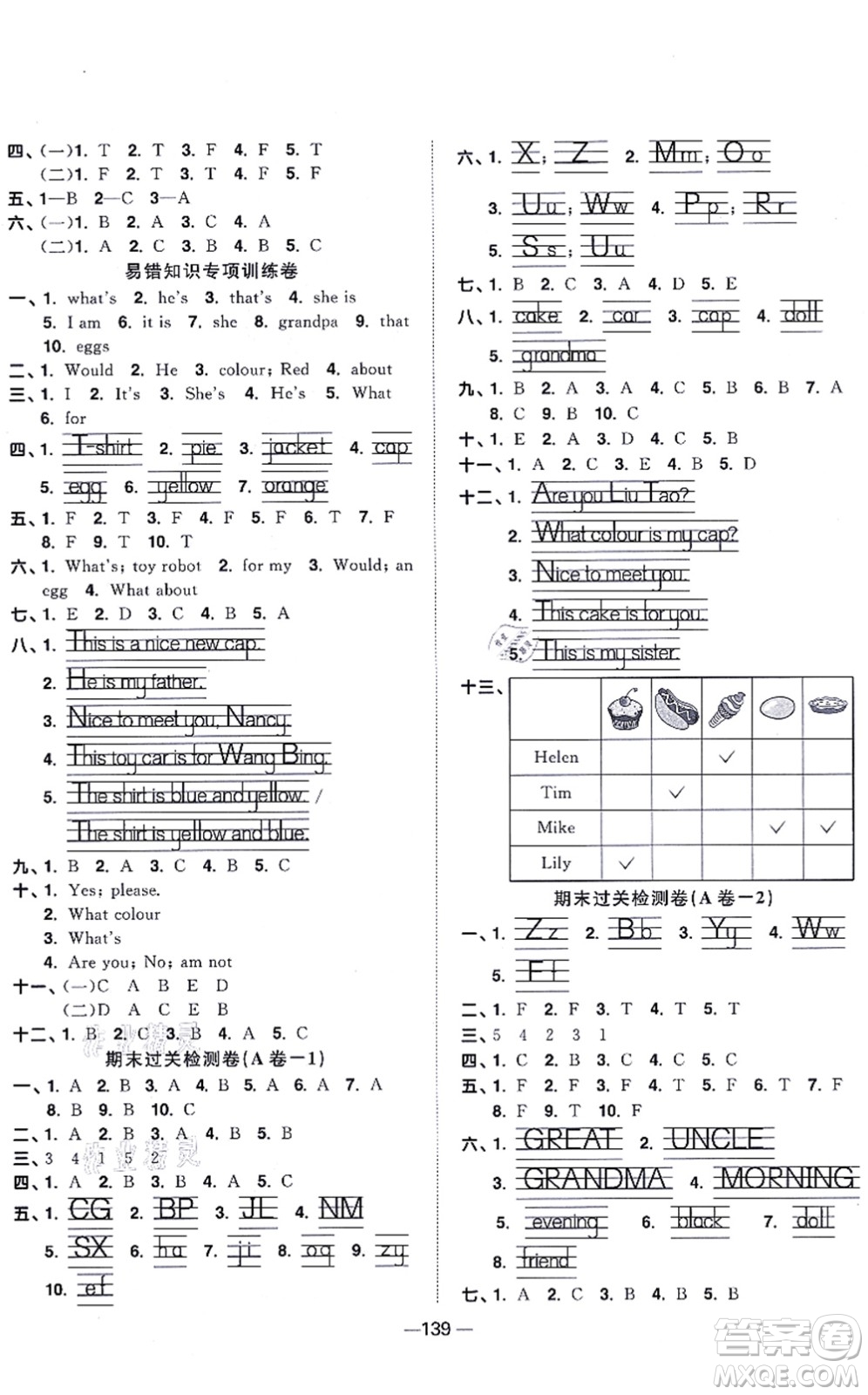 江西教育出版社2021陽光同學(xué)一線名師全優(yōu)好卷三年級(jí)英語上冊(cè)YL譯林版答案