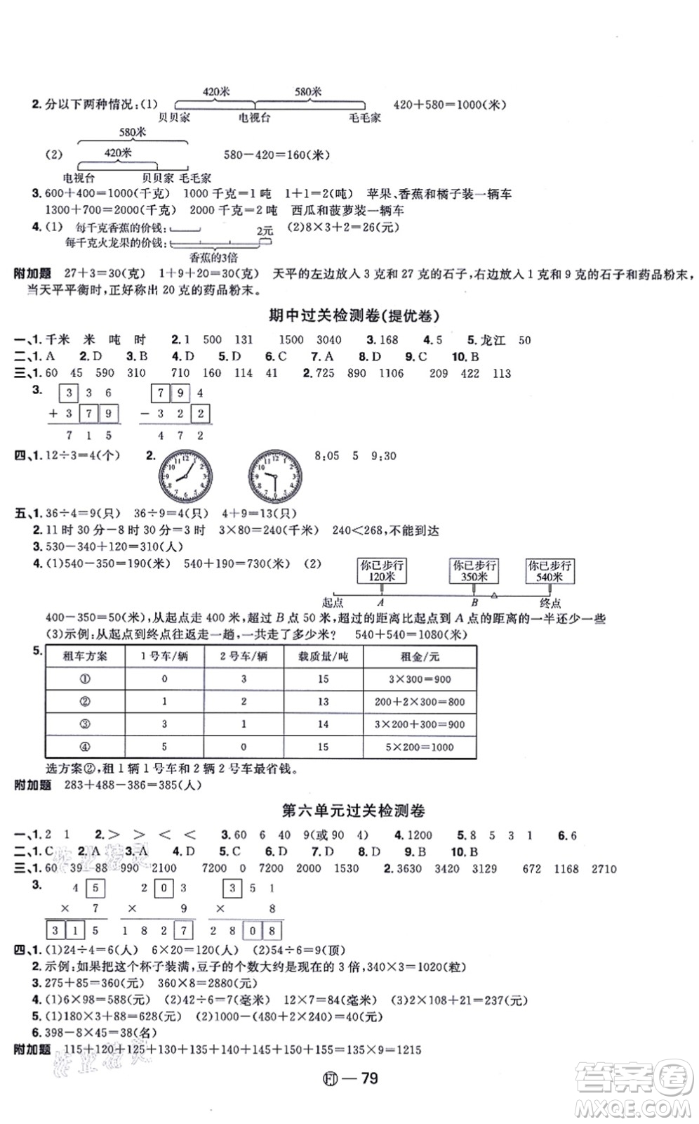 福建少年兒童出版社2021陽(yáng)光同學(xué)一線名師全優(yōu)好卷三年級(jí)數(shù)學(xué)上冊(cè)RJ人教版福建專版答案