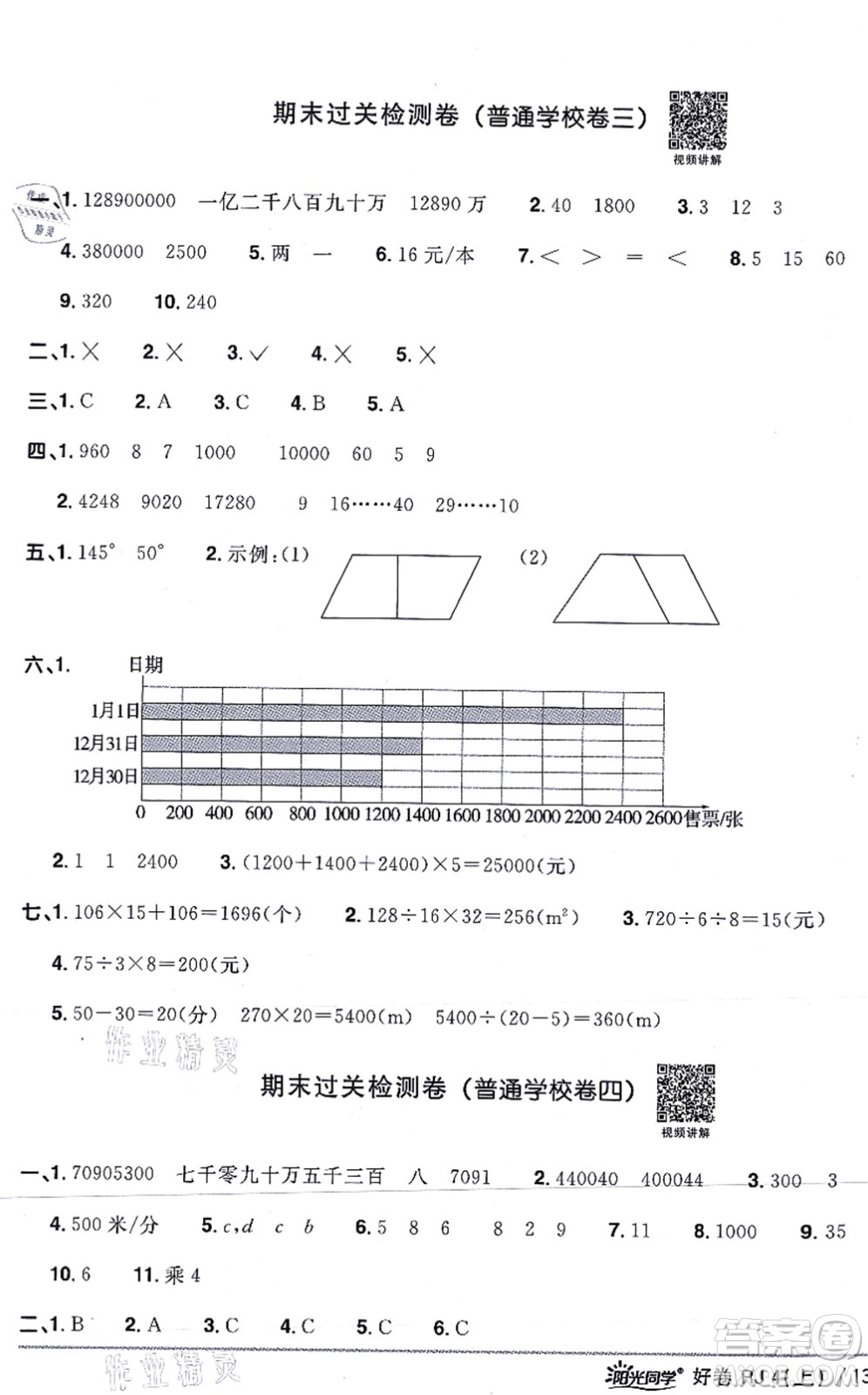 江西教育出版社2021陽光同學(xué)一線名師全優(yōu)好卷四年級數(shù)學(xué)上冊RJ人教版答案