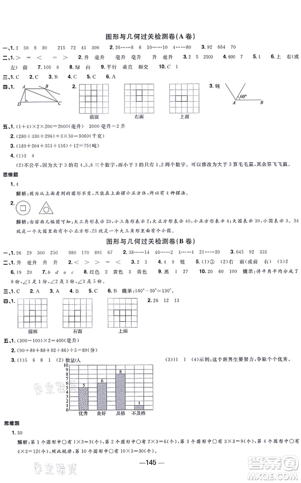 江西教育出版社2021陽光同學一線名師全優(yōu)好卷四年級數學上冊SJ蘇教版答案