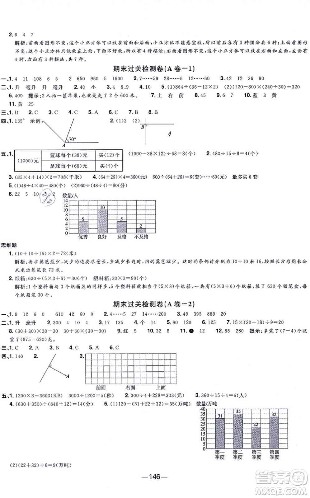 江西教育出版社2021陽光同學一線名師全優(yōu)好卷四年級數學上冊SJ蘇教版答案