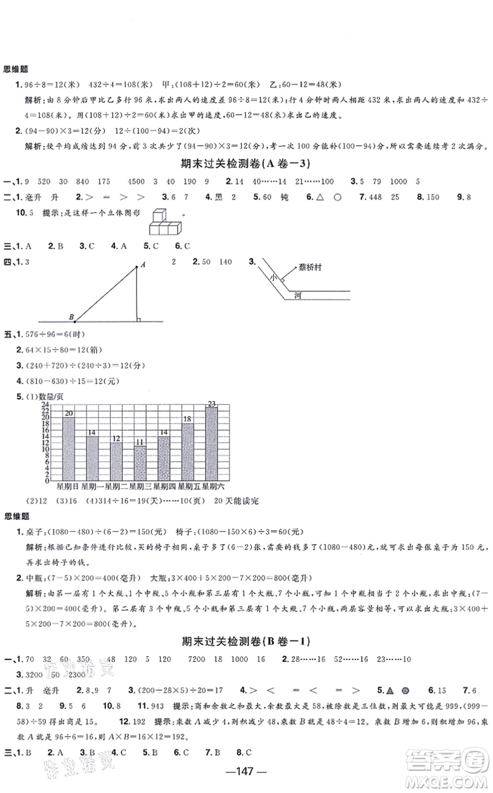 江西教育出版社2021陽光同學一線名師全優(yōu)好卷四年級數學上冊SJ蘇教版答案