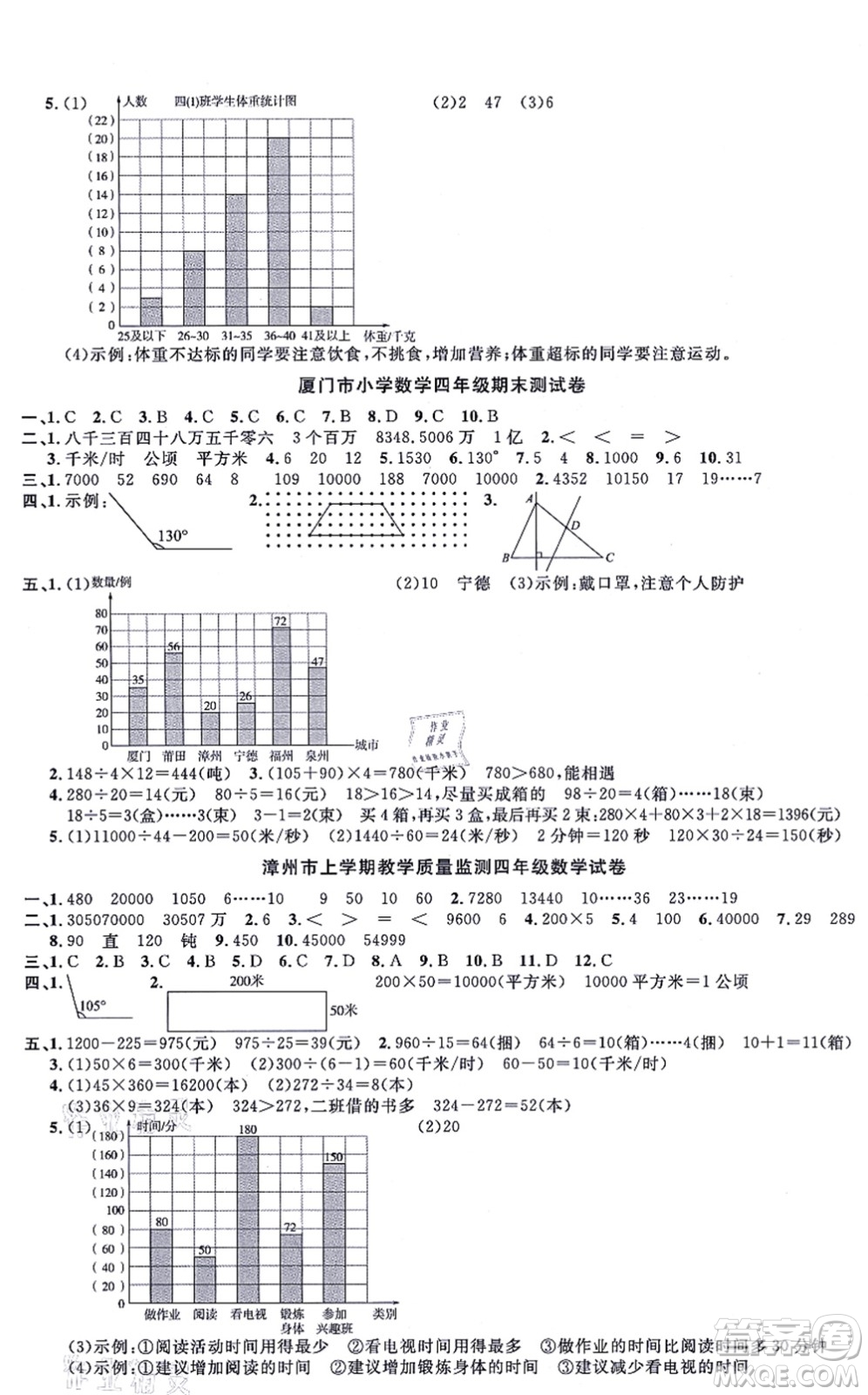 福建少年兒童出版社2021陽(yáng)光同學(xué)一線名師全優(yōu)好卷四年級(jí)數(shù)學(xué)上冊(cè)RJ人教版福建專版答案