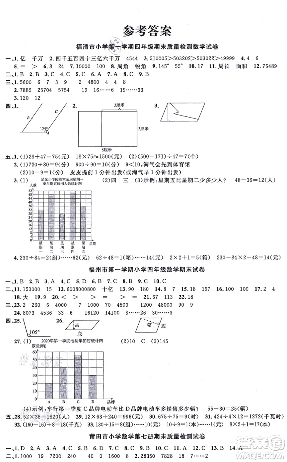 福建少年兒童出版社2021陽(yáng)光同學(xué)一線名師全優(yōu)好卷四年級(jí)數(shù)學(xué)上冊(cè)RJ人教版福建專版答案