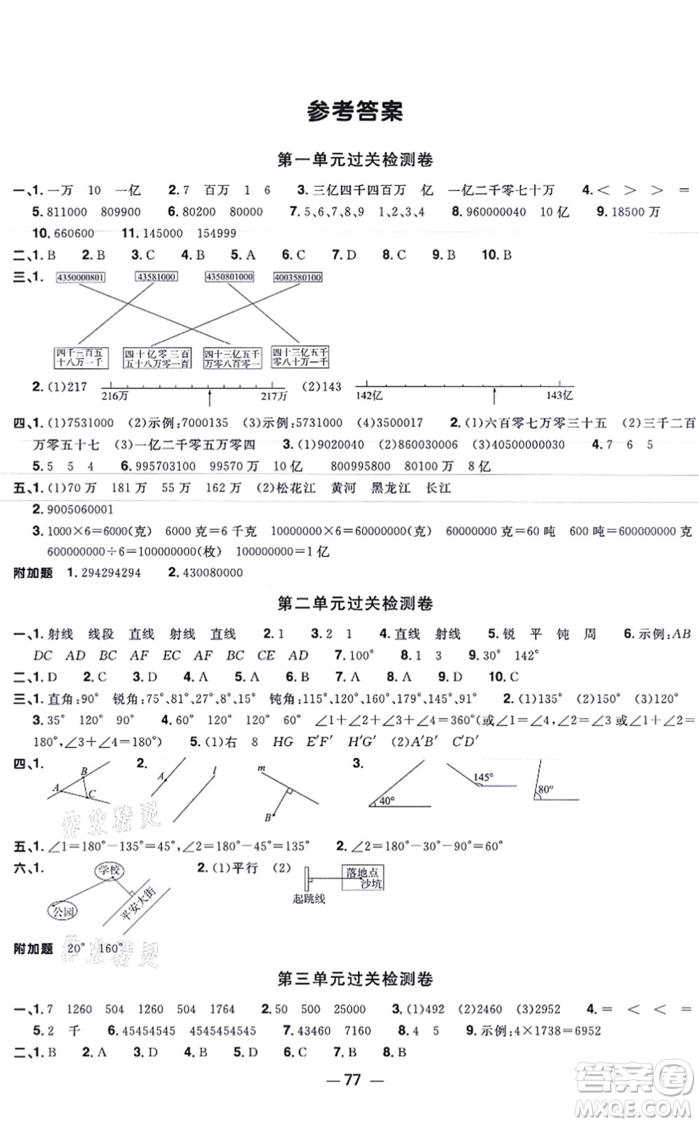 江西教育出版社2021陽光同學(xué)一線名師全優(yōu)好卷四年級數(shù)學(xué)上冊BS北師版福建專版答案