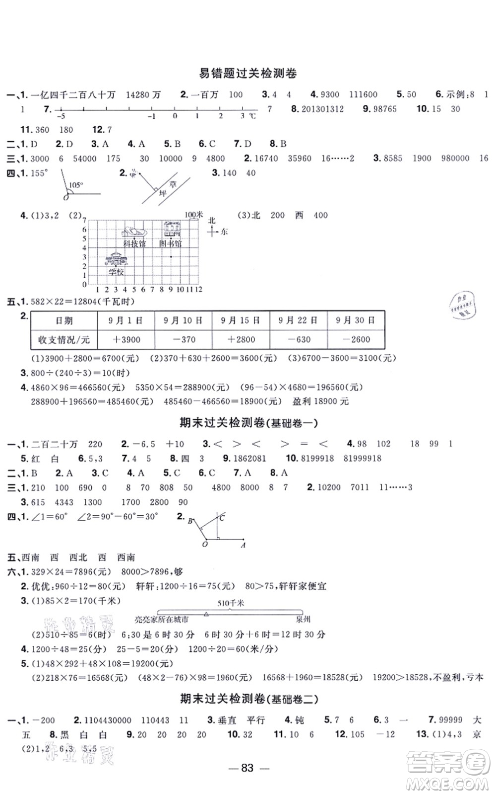 江西教育出版社2021陽光同學(xué)一線名師全優(yōu)好卷四年級數(shù)學(xué)上冊BS北師版福建專版答案