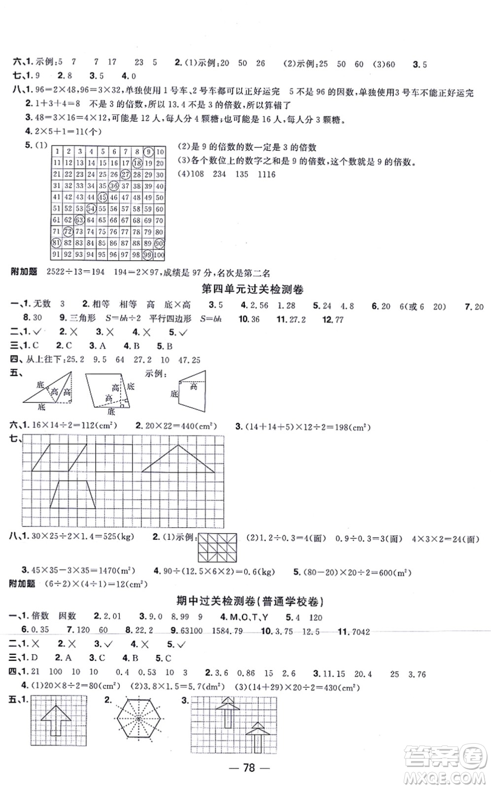 江西教育出版社2021陽光同學(xué)一線名師全優(yōu)好卷五年級數(shù)學(xué)上冊BS北師版答案