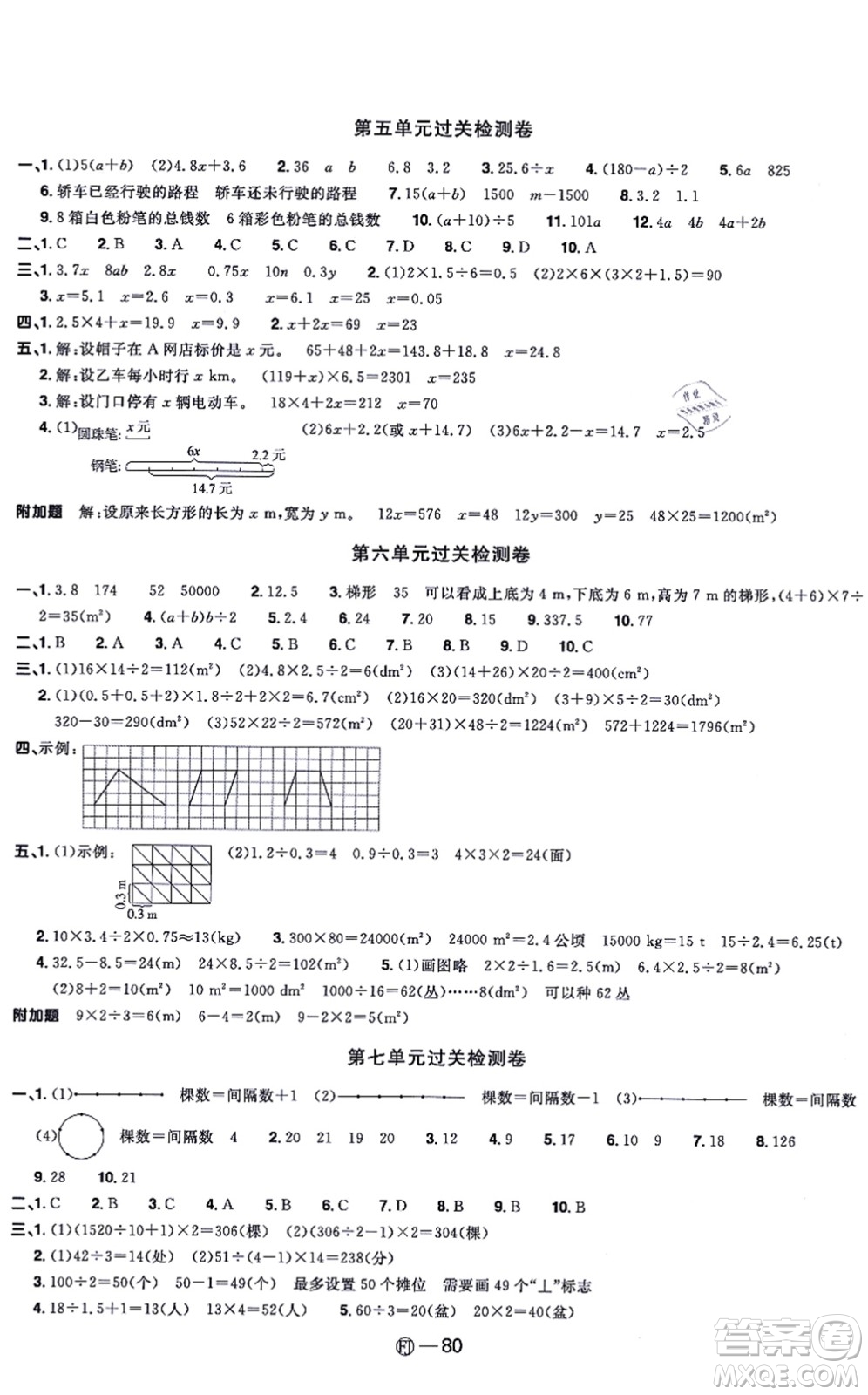 福建少年兒童出版社2021陽(yáng)光同學(xué)一線名師全優(yōu)好卷五年級(jí)數(shù)學(xué)上冊(cè)RJ人教版福建專(zhuān)版答案