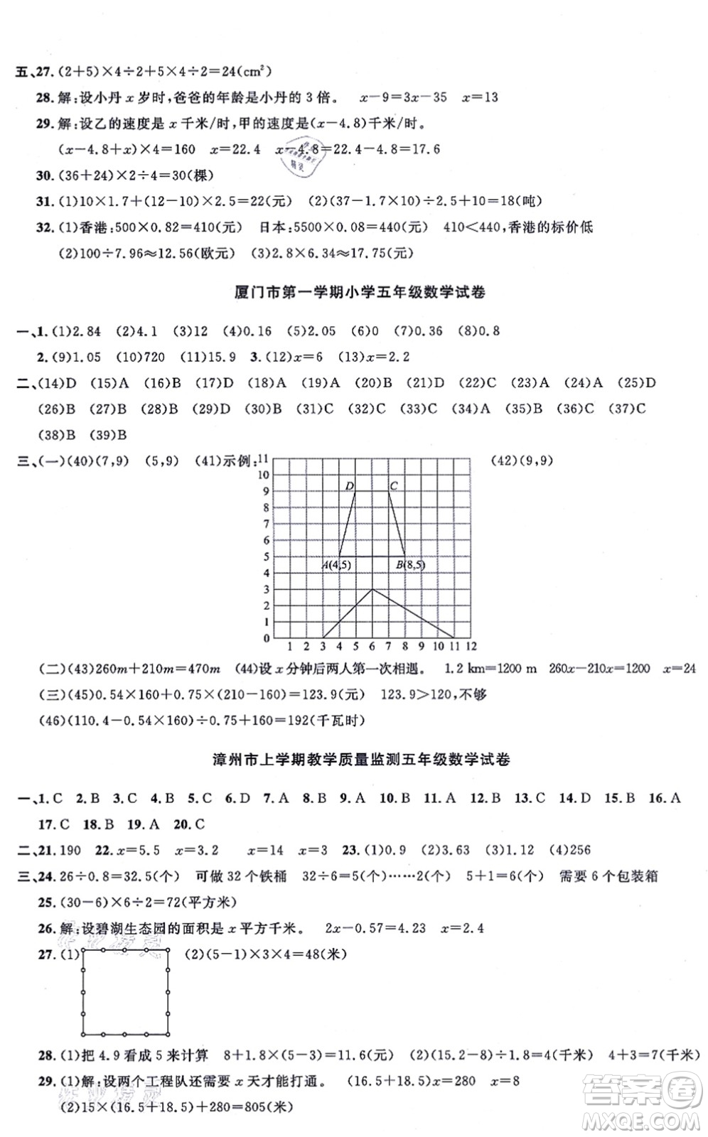 福建少年兒童出版社2021陽(yáng)光同學(xué)一線名師全優(yōu)好卷五年級(jí)數(shù)學(xué)上冊(cè)RJ人教版福建專(zhuān)版答案