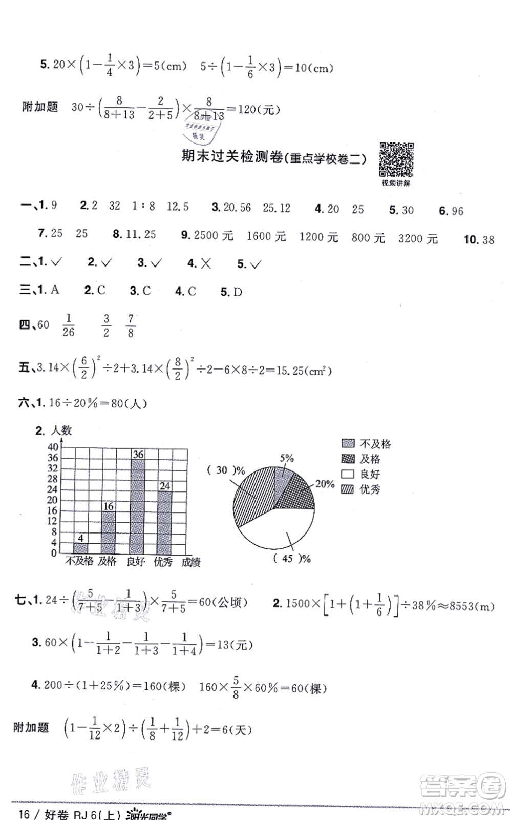 江西教育出版社2021陽(yáng)光同學(xué)一線名師全優(yōu)好卷六年級(jí)數(shù)學(xué)上冊(cè)RJ人教版答案