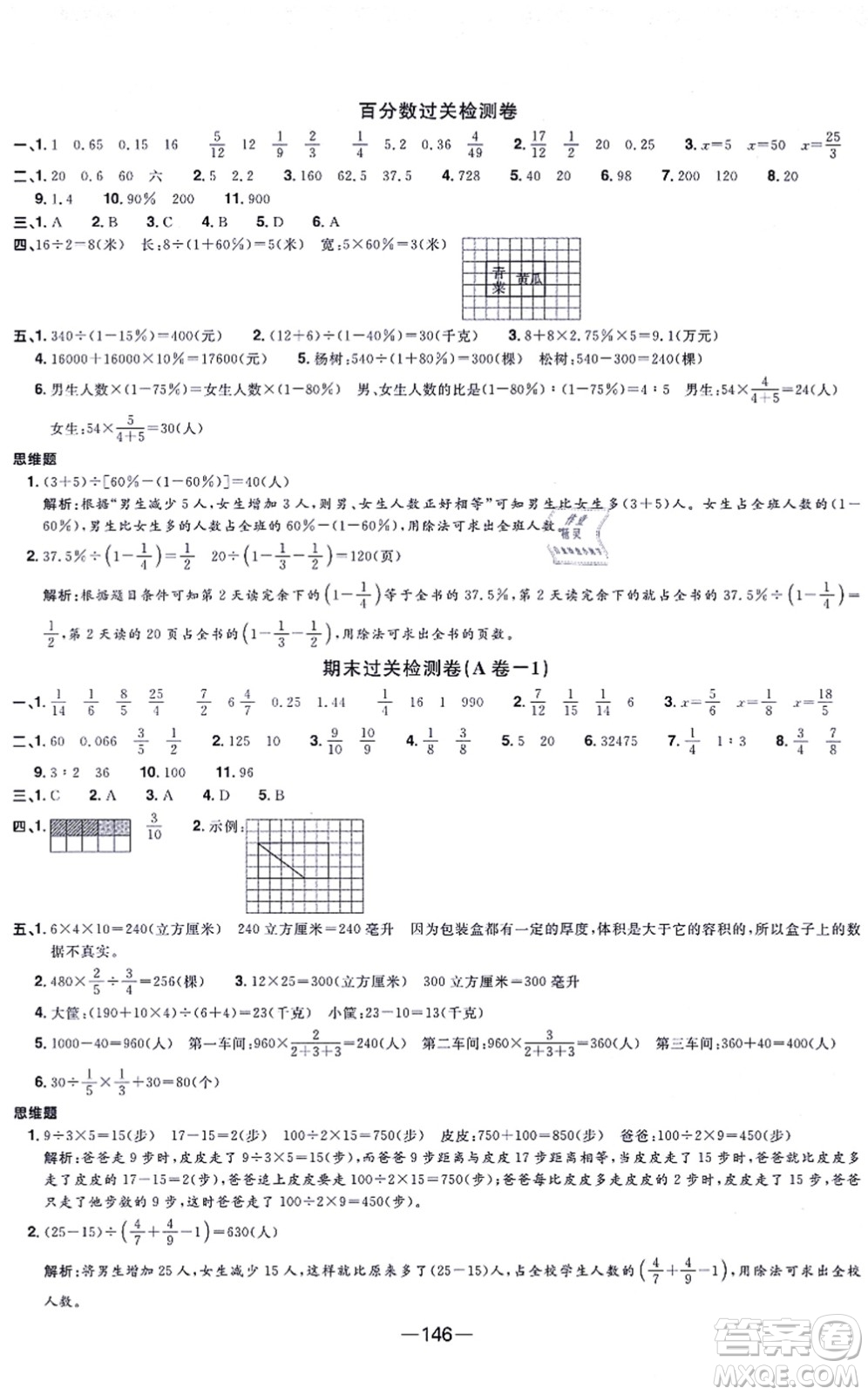 江西教育出版社2021陽光同學(xué)一線名師全優(yōu)好卷六年級數(shù)學(xué)上冊SJ蘇教版答案