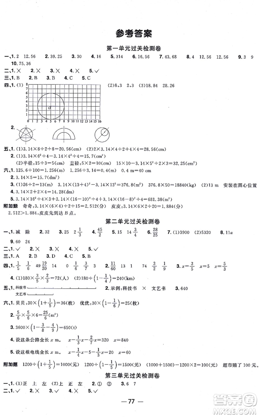 江西教育出版社2021陽光同學一線名師全優(yōu)好卷六年級數(shù)學上冊BS北師版答案