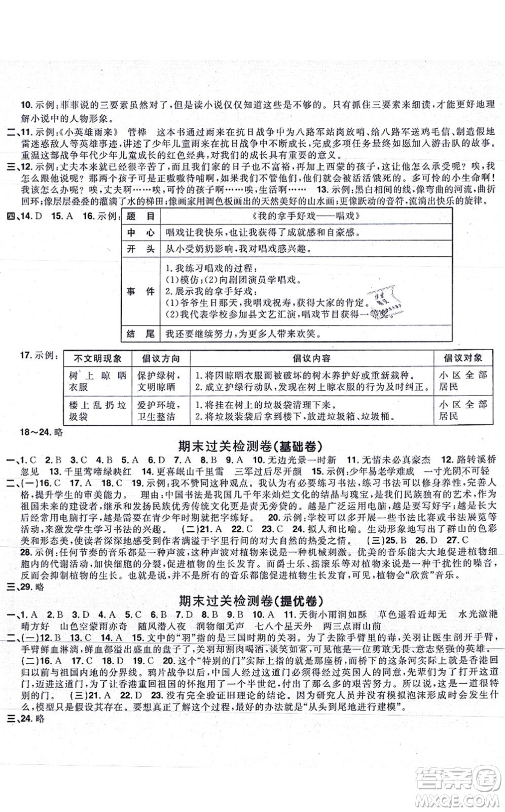 福建少年兒童出版社2021陽光同學一線名師全優(yōu)好卷六年級語文上冊人教版福建專版答案