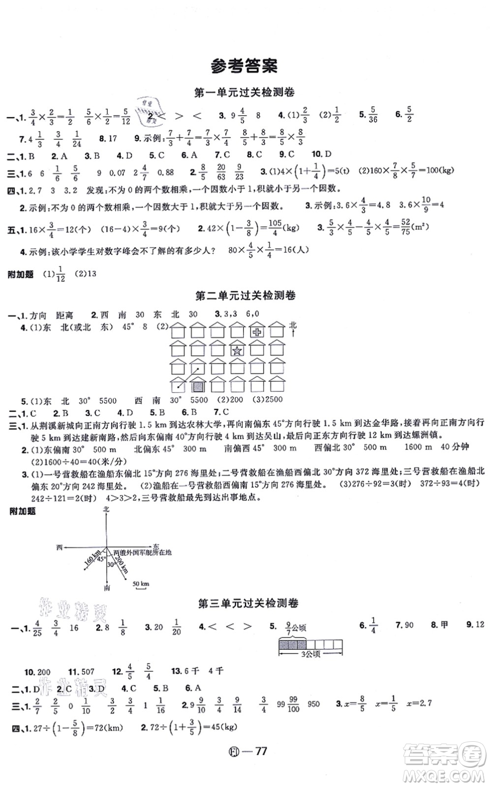 福建少年兒童出版社2021陽光同學一線名師全優(yōu)好卷六年級數(shù)學上冊RJ人教版福建專版答案