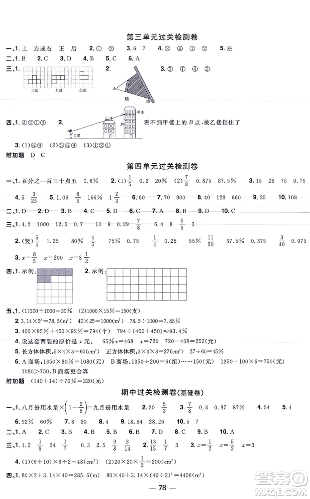 江西教育出版社2021陽光同學(xué)一線名師全優(yōu)好卷六年級數(shù)學(xué)上冊BS北師版福建專版答案