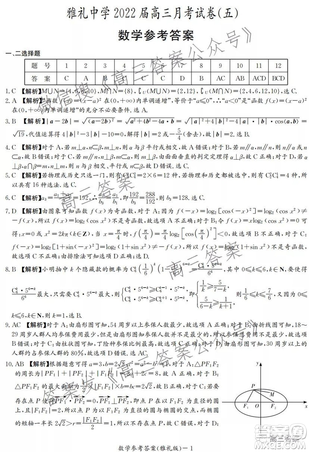 炎德英才大聯(lián)考雅禮中學2022屆高三月考試卷五數(shù)學試題及答案