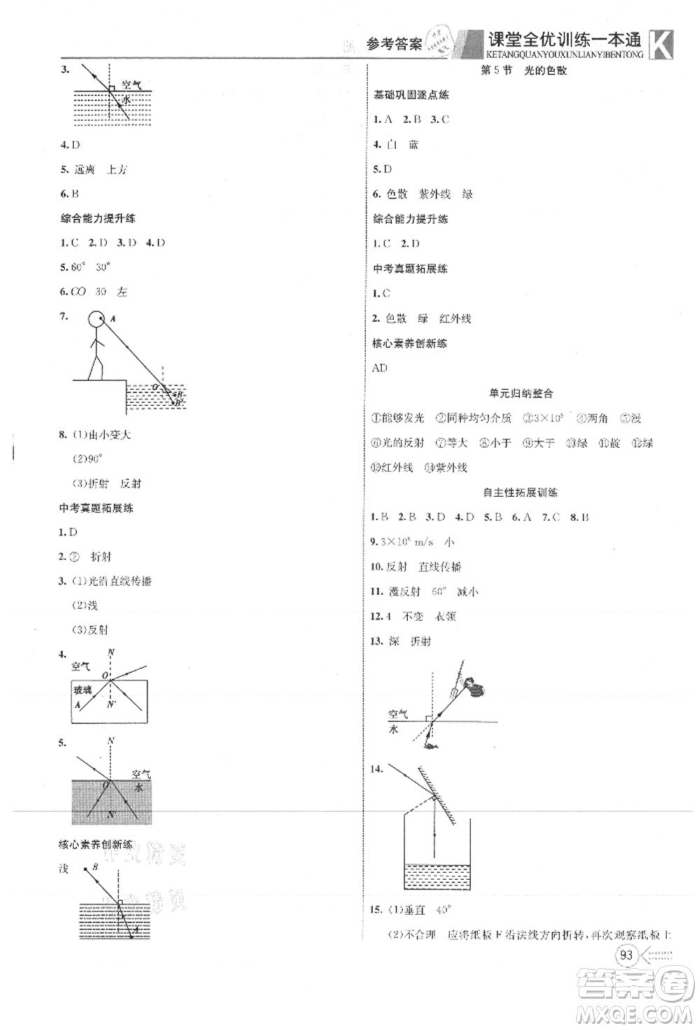 新疆文化出版社2021贏在課堂課堂全優(yōu)訓(xùn)練一本通八年級物理上冊人教版參考答案