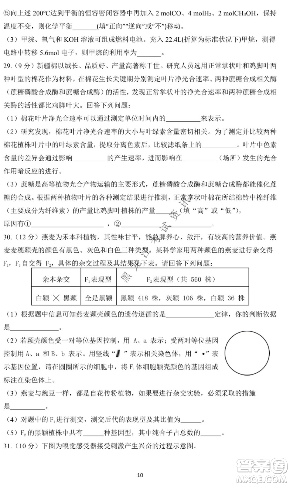 哈爾濱市第一中學2021-2022學年度高三上學期理綜期末試卷及答案