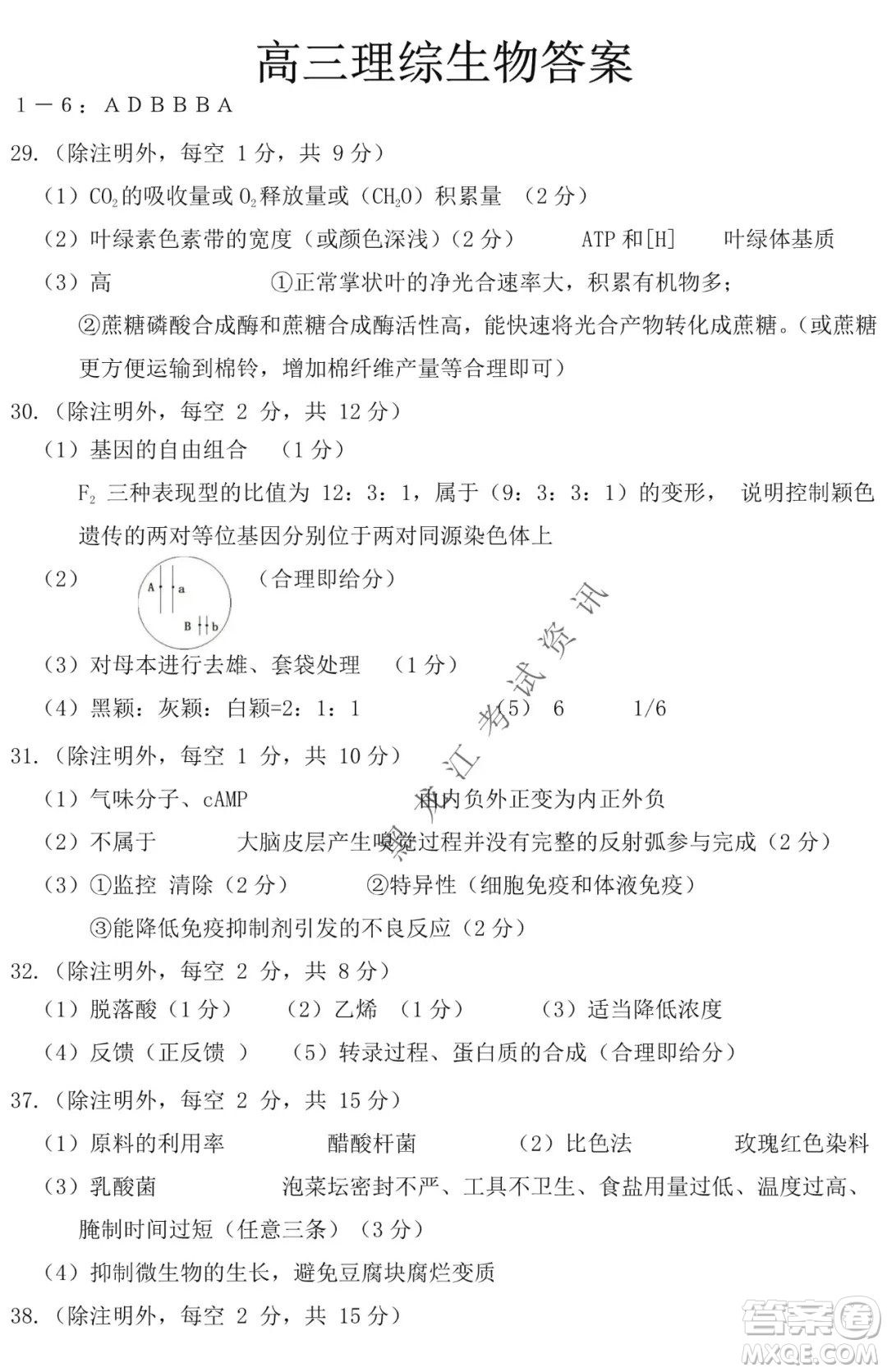 哈爾濱市第一中學2021-2022學年度高三上學期理綜期末試卷及答案