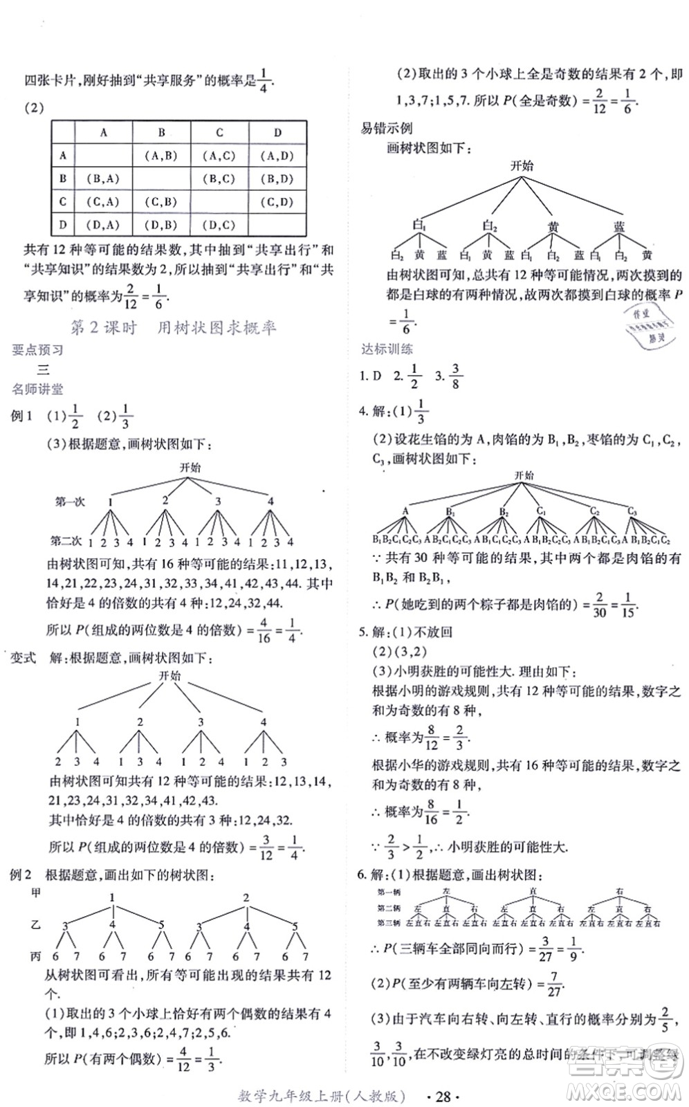 江西人民出版社2021一課一練創(chuàng)新練習(xí)九年級(jí)數(shù)學(xué)上冊(cè)人教版答案