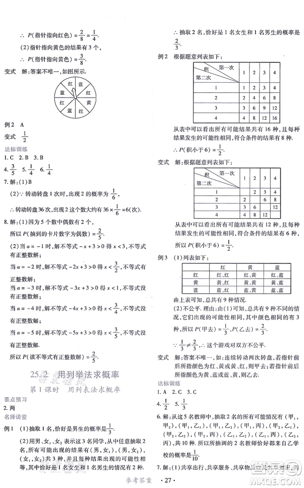 江西人民出版社2021一課一練創(chuàng)新練習(xí)九年級(jí)數(shù)學(xué)上冊(cè)人教版答案