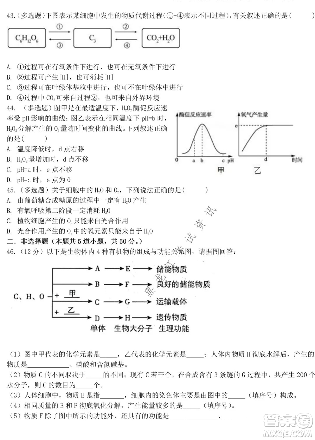 哈師大附中2021級高一上學期期末考試生物試題及答案