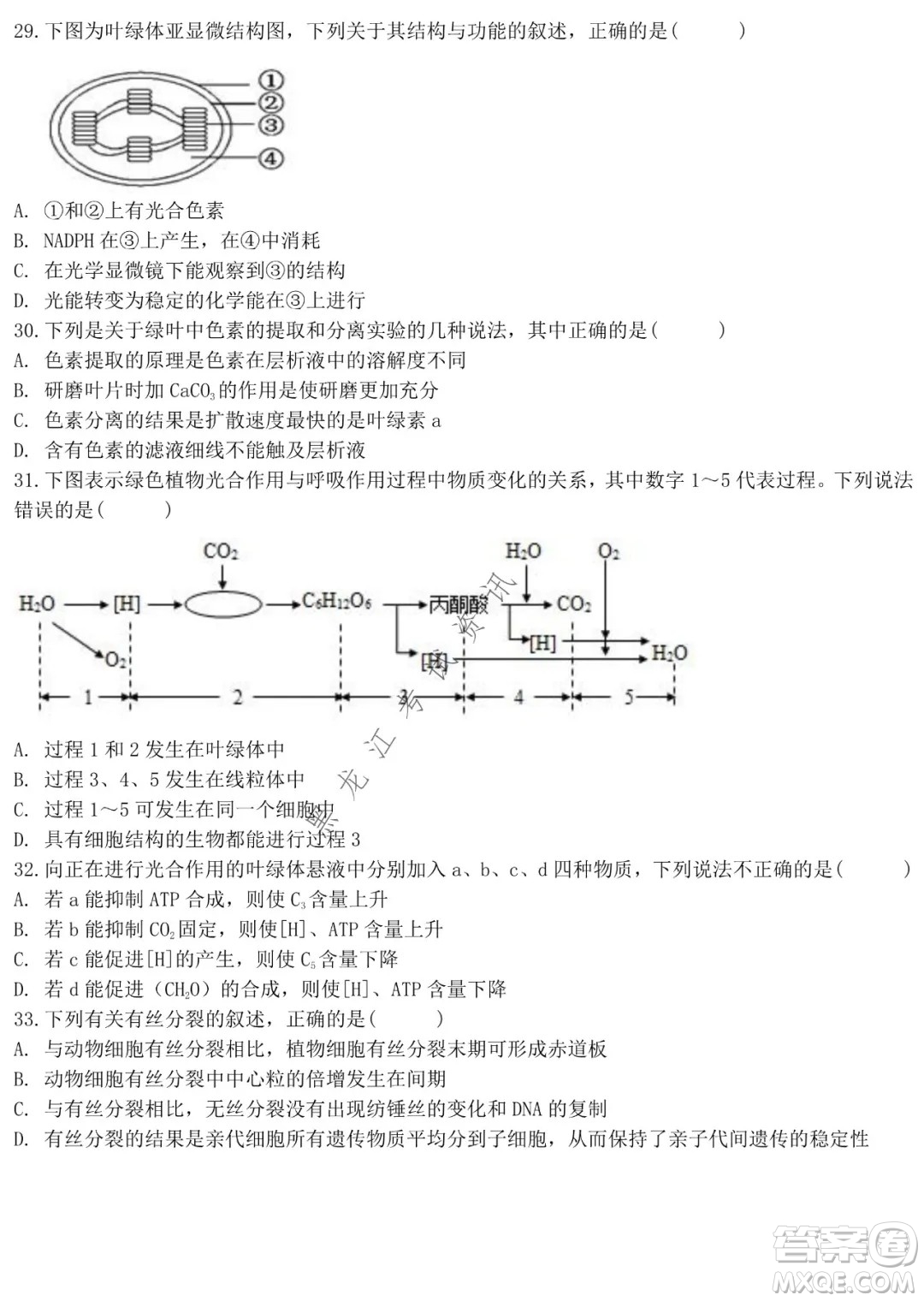 哈師大附中2021級高一上學期期末考試生物試題及答案