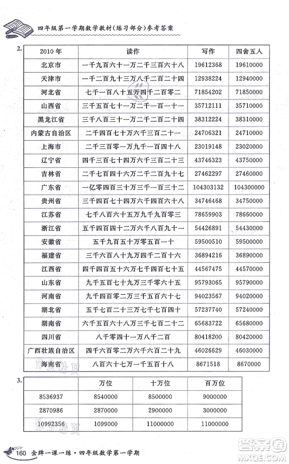 中西書局2021我能考第一金牌一課一練四年級數(shù)學(xué)上冊滬教版五四學(xué)制答案