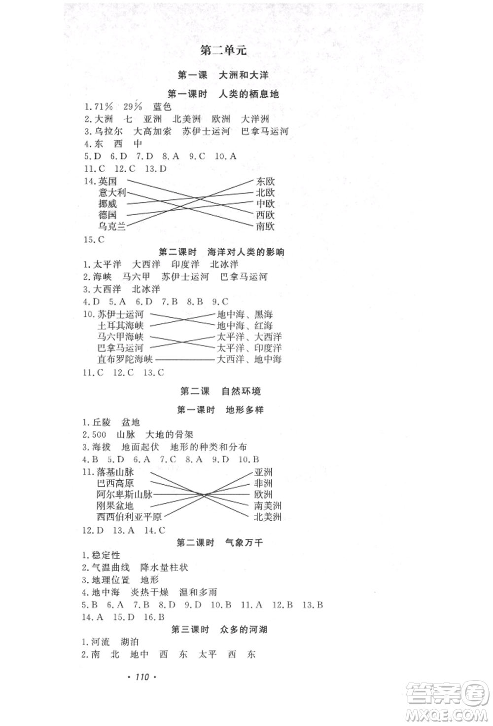 花山文藝出版社2021學(xué)科能力達(dá)標(biāo)初中生100全優(yōu)卷七年級(jí)地理上冊(cè)人教版參考答案