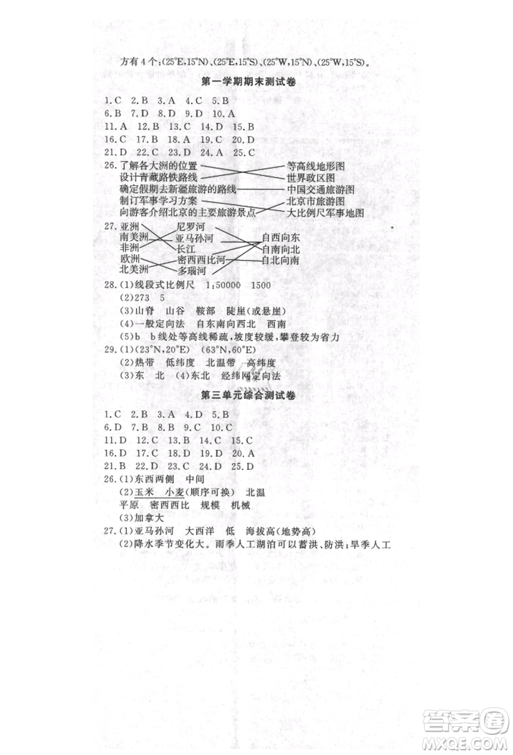 花山文藝出版社2021學(xué)科能力達(dá)標(biāo)初中生100全優(yōu)卷七年級(jí)地理上冊(cè)人教版參考答案