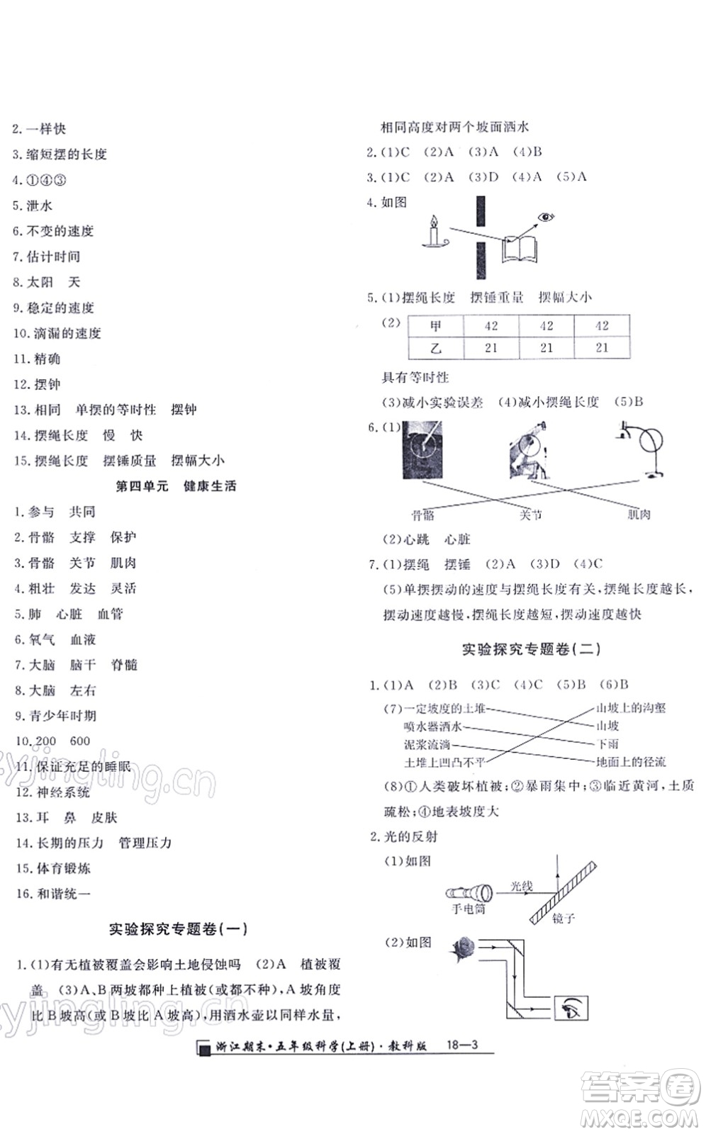 延邊人民出版社2021浙江期末五年級(jí)科學(xué)上冊(cè)教科版答案