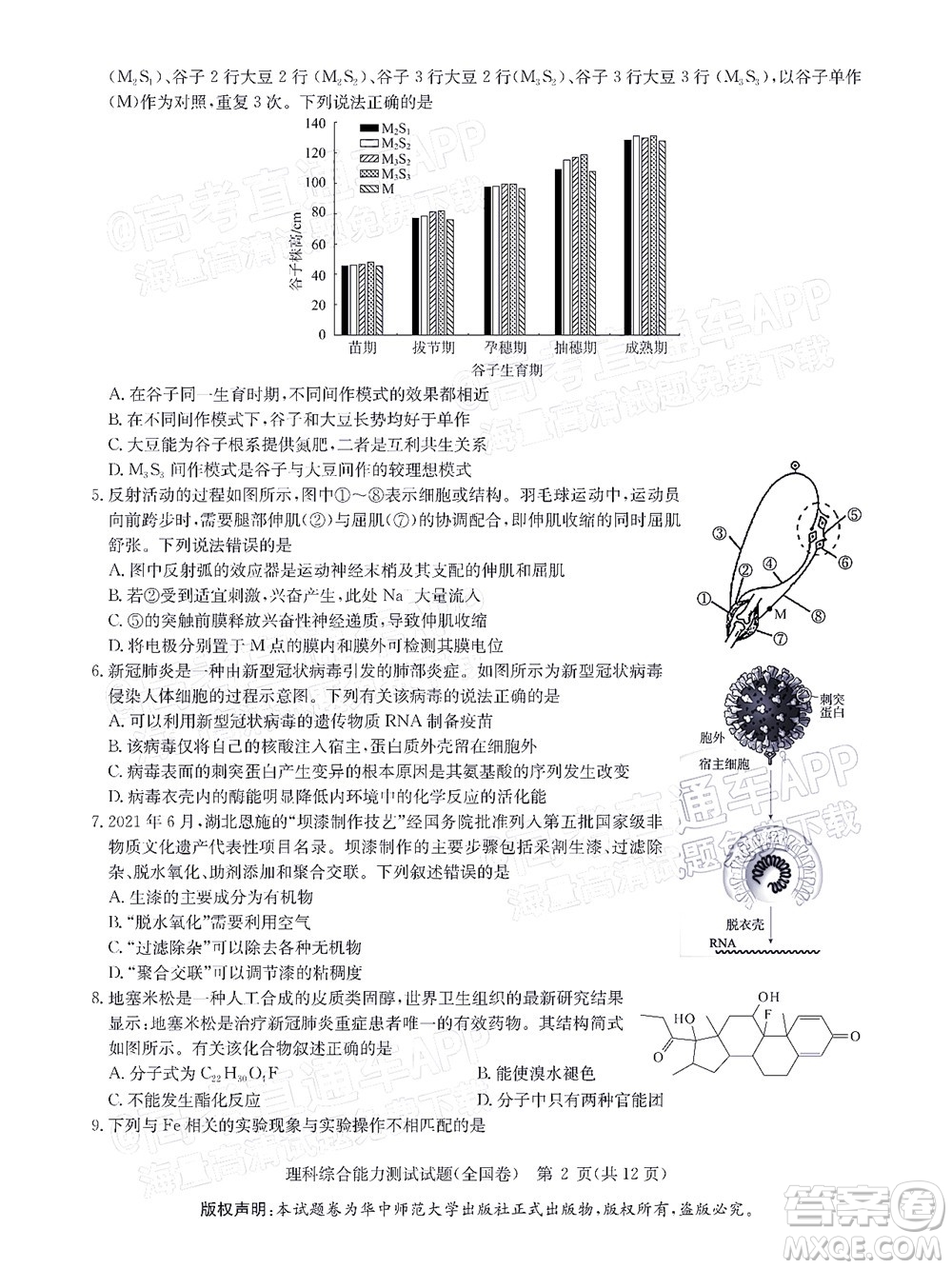 華大新高考聯(lián)盟2022屆高三1月教學(xué)質(zhì)量測評理科綜合試題及答案