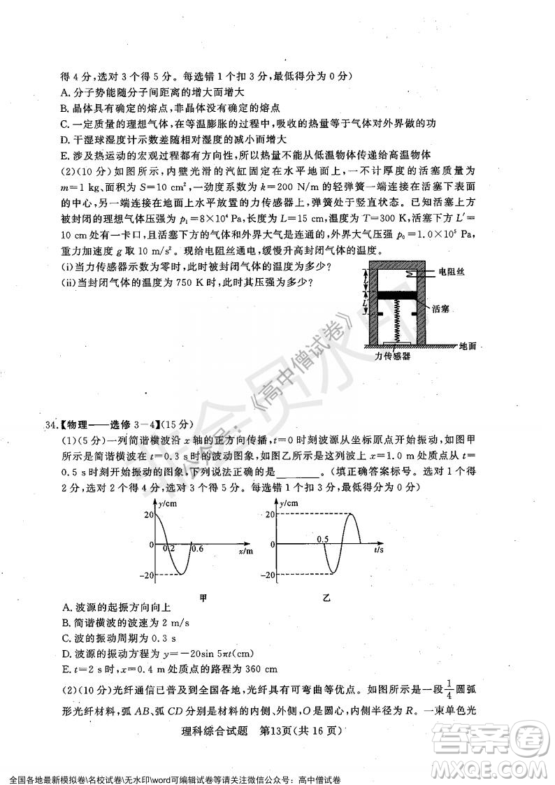 2022年1月湘豫名校聯(lián)考高三理科綜合試題及答案