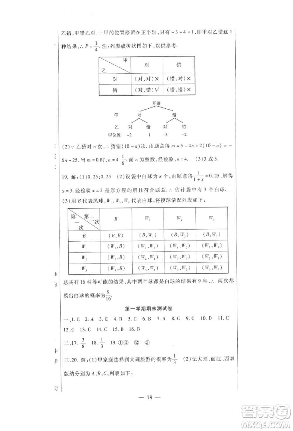 新疆文化出版社2021華夏一卷通九年級(jí)數(shù)學(xué)人教版參考答案