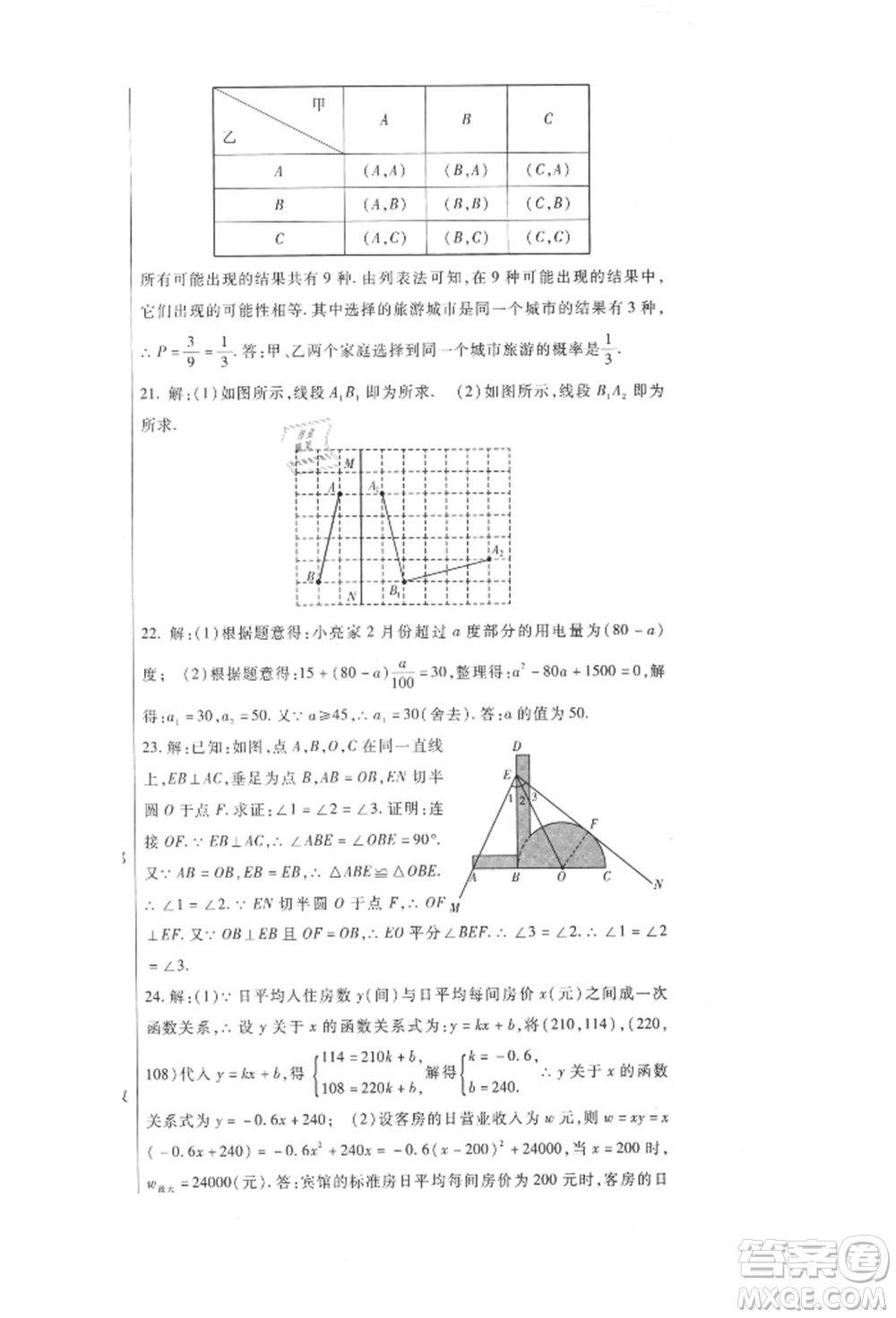 新疆文化出版社2021華夏一卷通九年級(jí)數(shù)學(xué)人教版參考答案