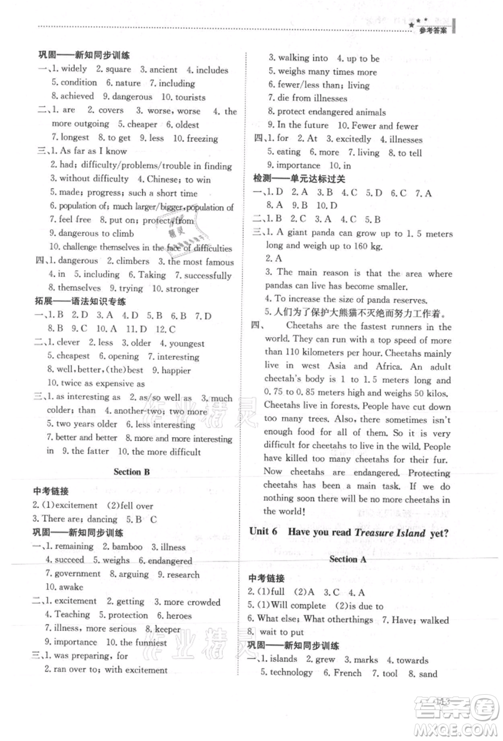 明天出版社2021初中同步練習冊五四制八年級英語上冊魯教版參考答案