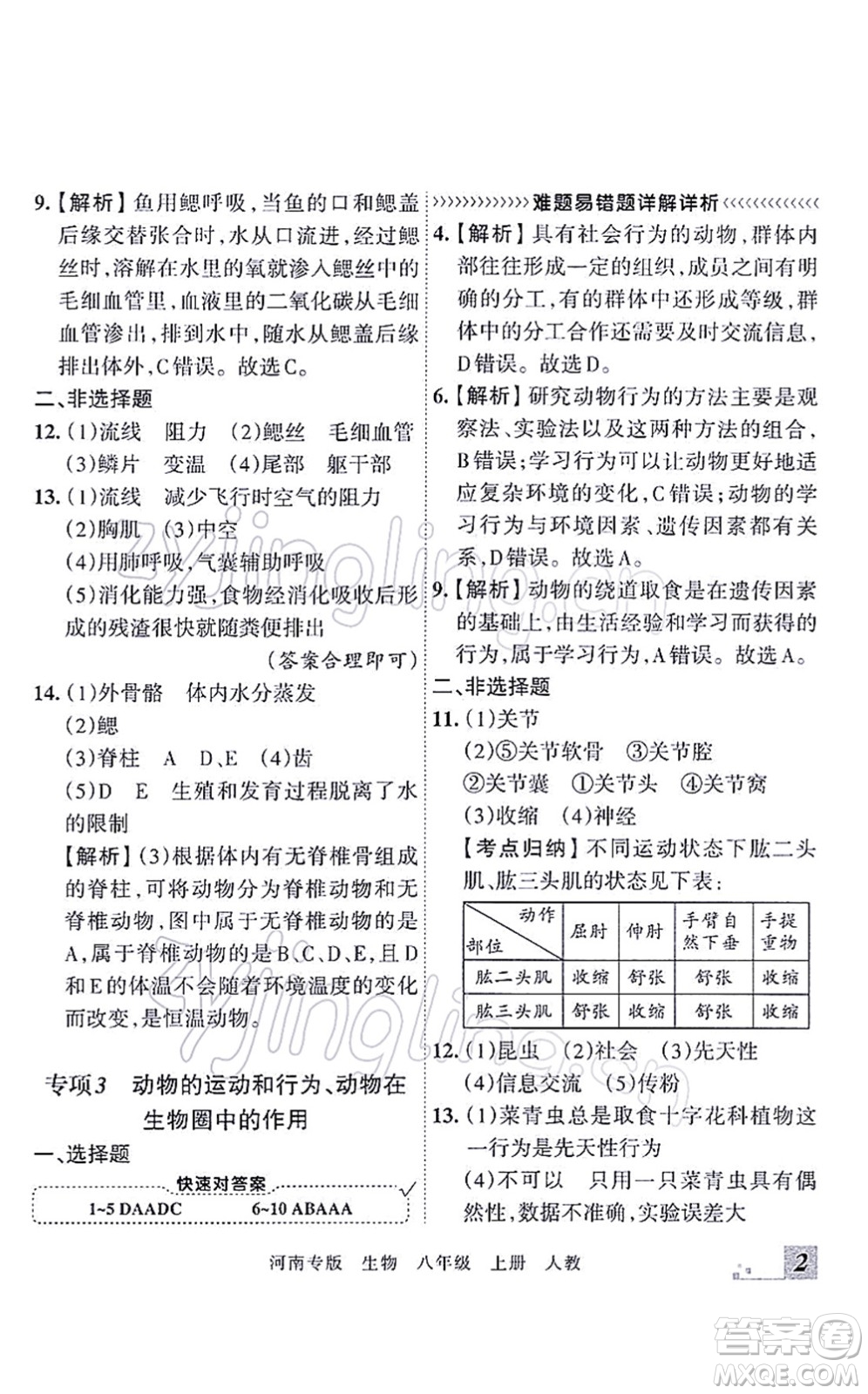 江西人民出版社2021王朝霞各地期末試卷精選八年級(jí)生物上冊(cè)RJ人教版河南專版答案