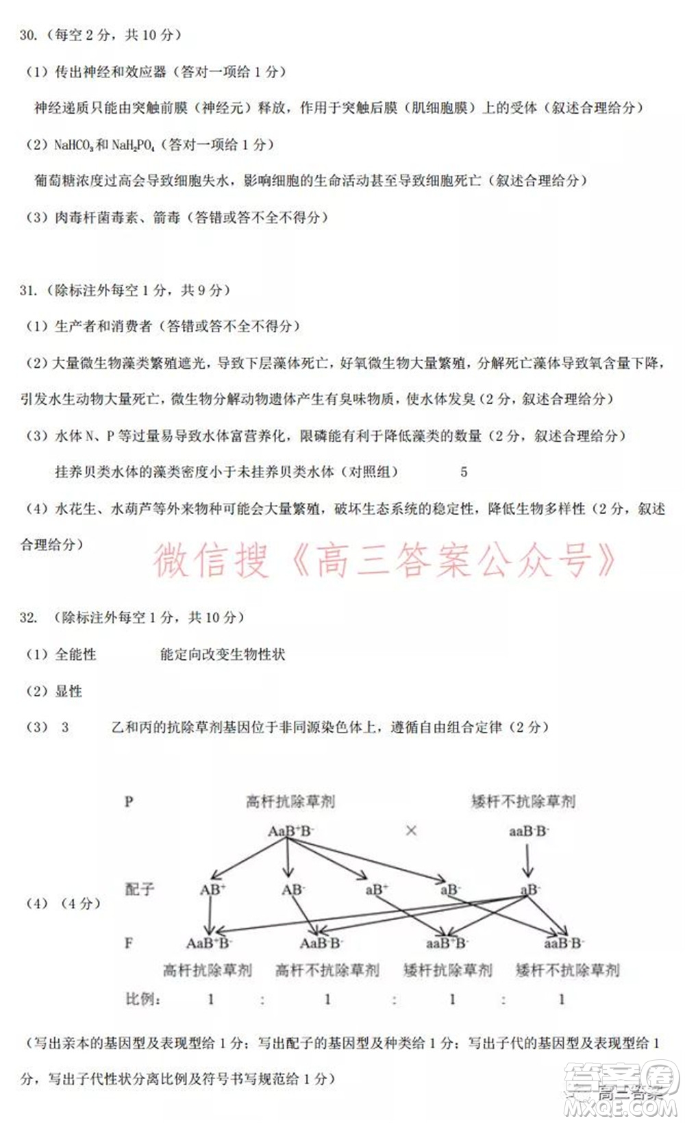 安徽省示范高中2021年冬季聯(lián)賽高三理科綜合試題及答案