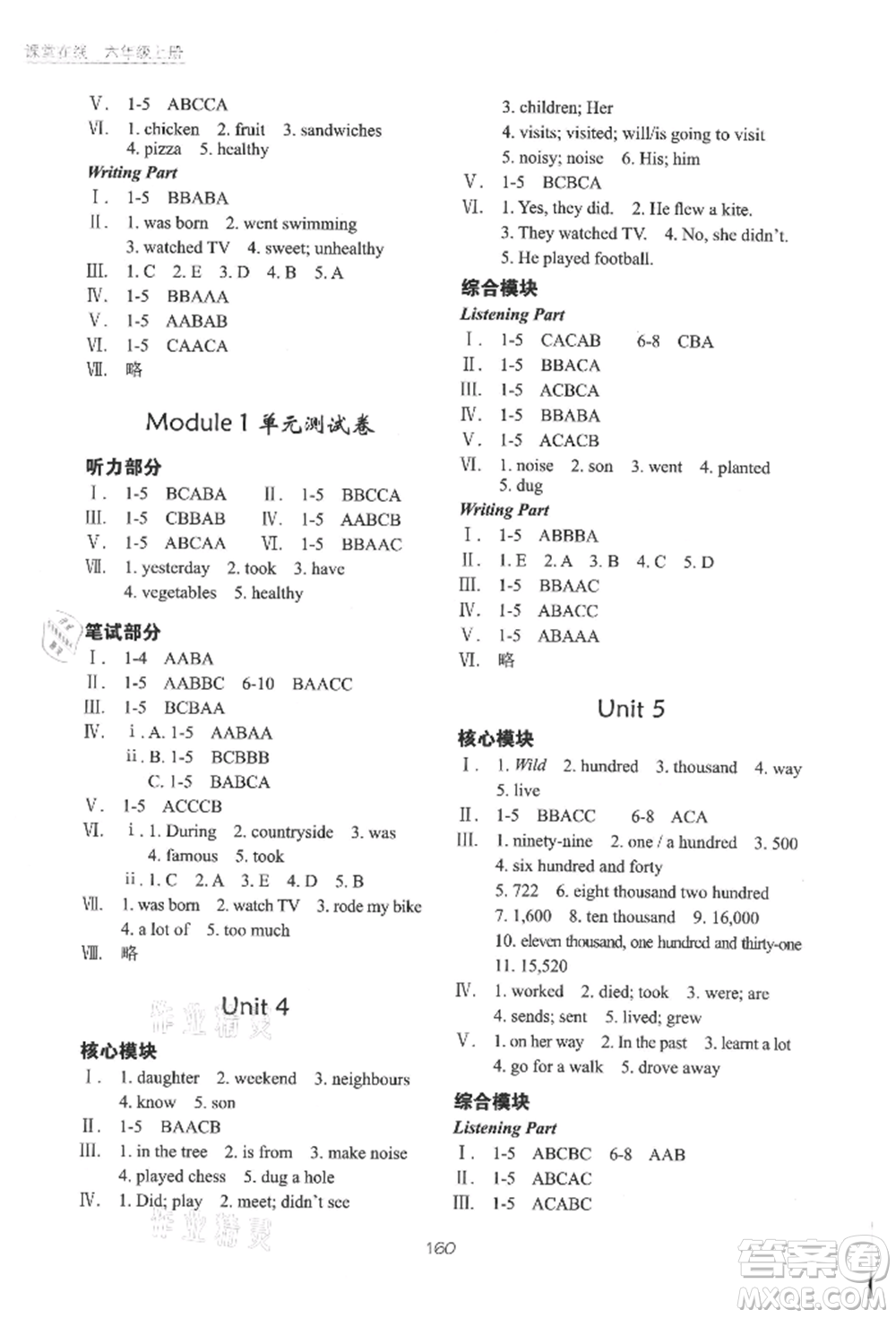 華中科技大學(xué)出版社2021課堂在線六年級(jí)英語(yǔ)上冊(cè)滬教版參考答案