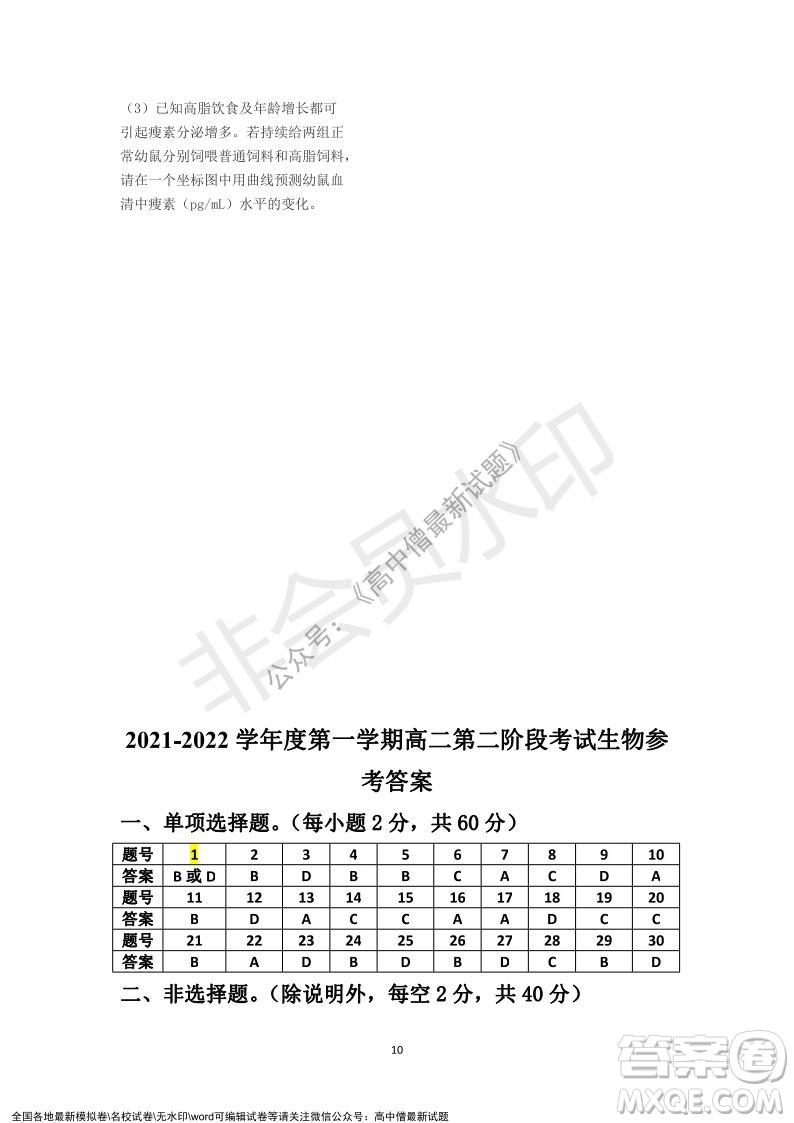 深圳實(shí)驗(yàn)學(xué)校高中部2021-2022學(xué)年度第一學(xué)期第二階段考試高二生物試題及答案