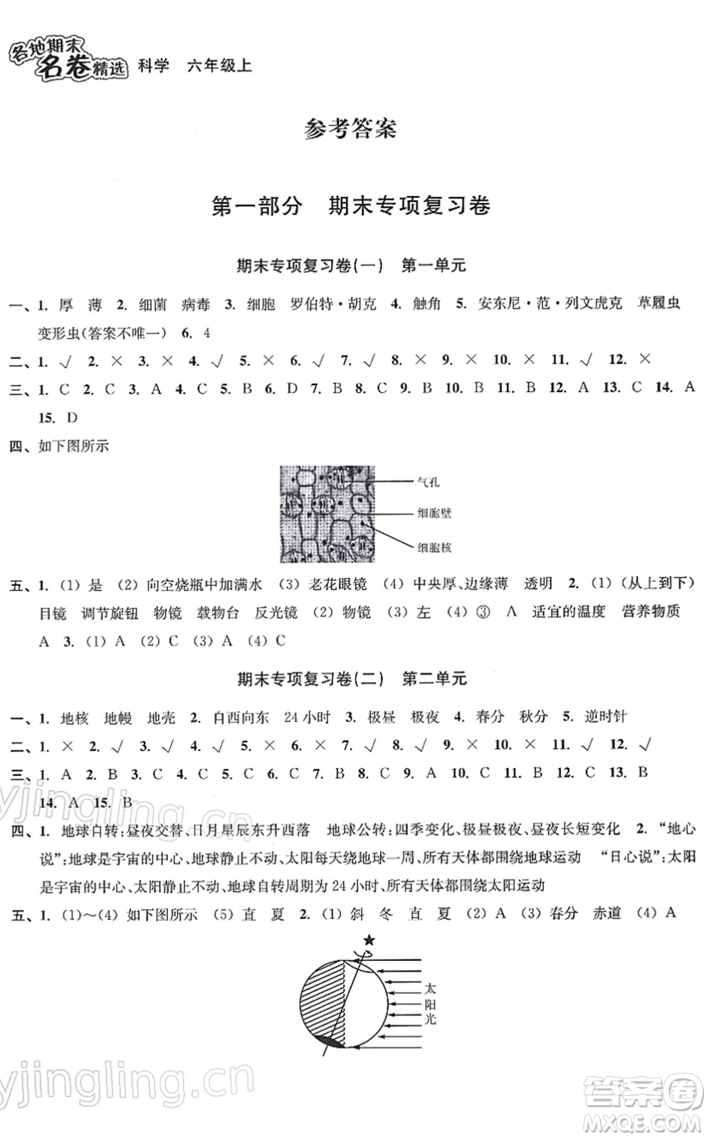 南方出版社2021學林驛站各地期末名卷精選六年級科學上冊教科版答案